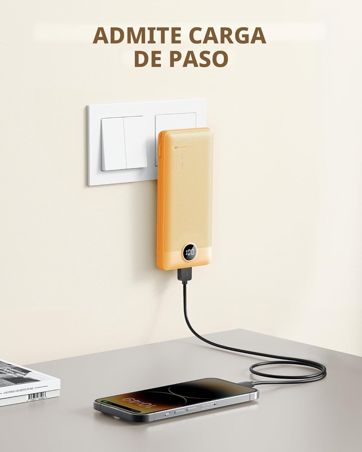 VRURC Cargador portátil con cables integrados y enchufe de pared de...