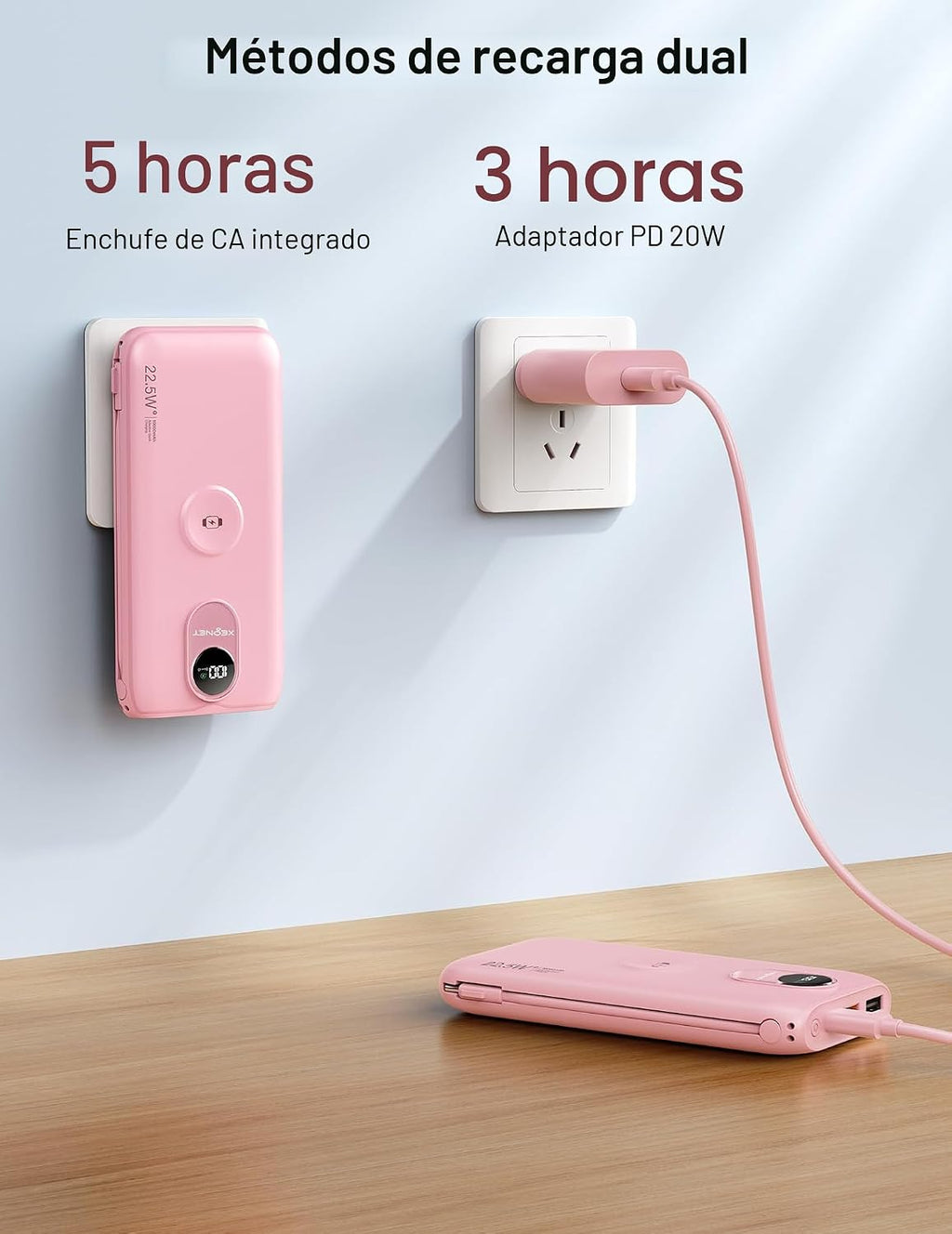 Cargador Portátil XEGNER 10000mAh 20W, Enchufe de Pared, 2 Cables,...