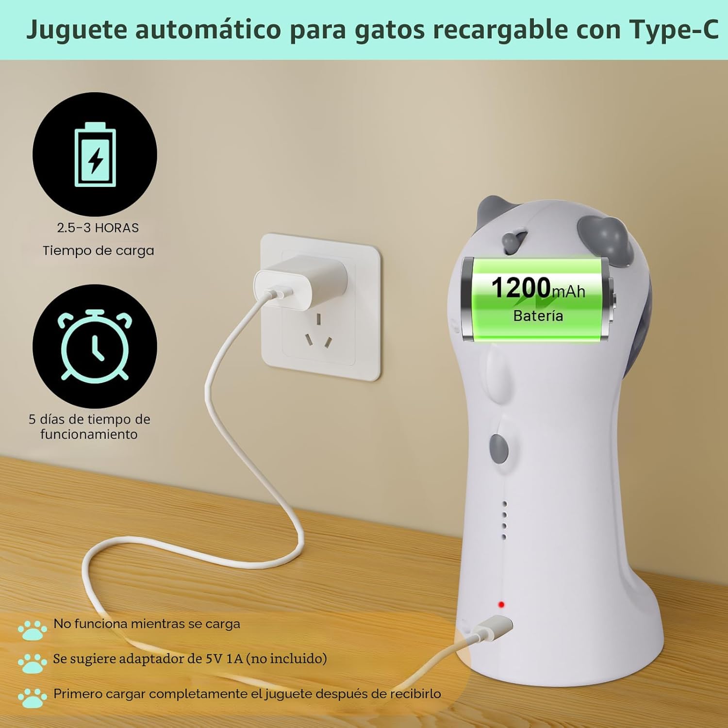 TBTeek Juguete para Gatos Automático Activado por Movimiento, Recar...