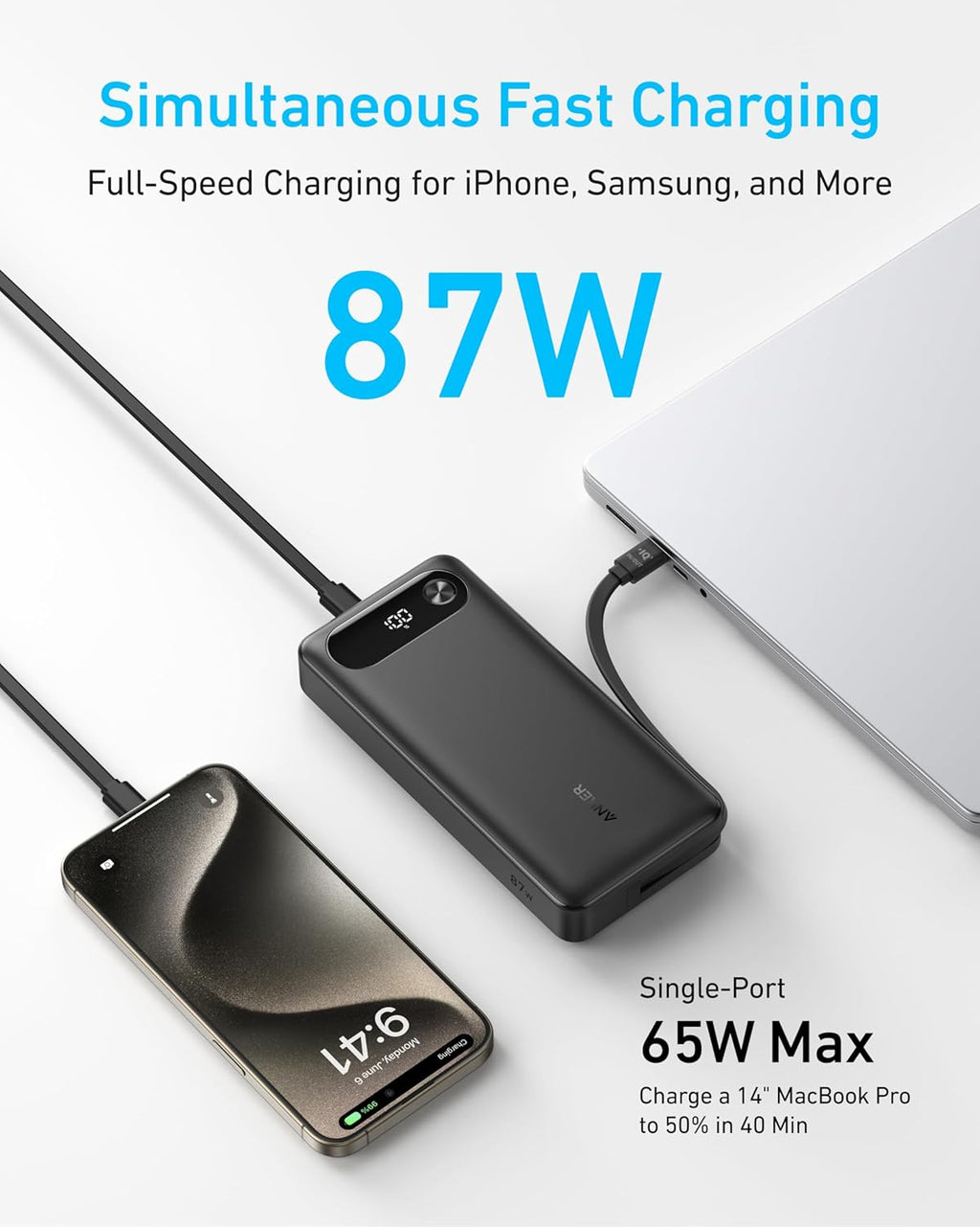Anker Power Bank, cargador portátil esencial de viaje de 20,000 mAh...