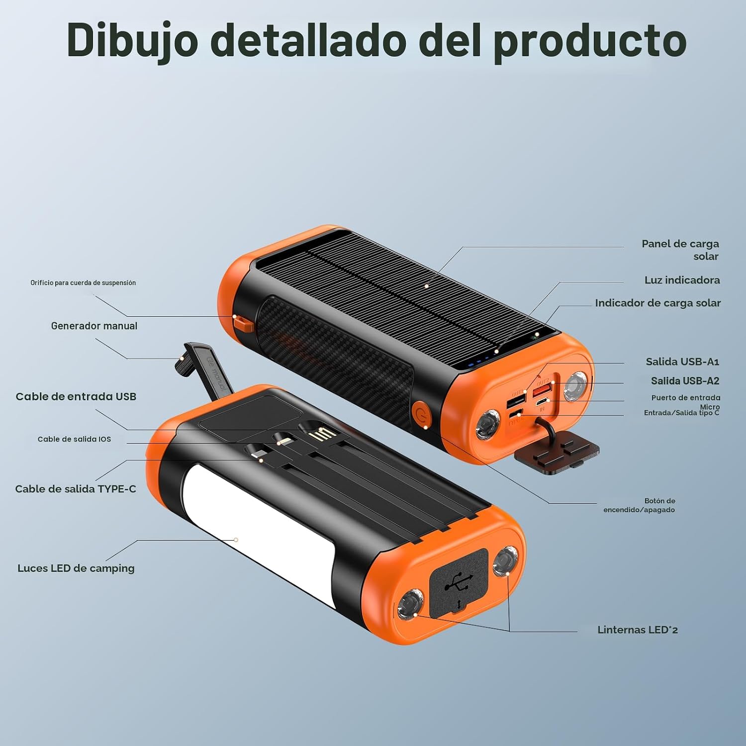 DJKK Banco de Energía Solar Portátil: Cargador de 66800mAh con Mani...