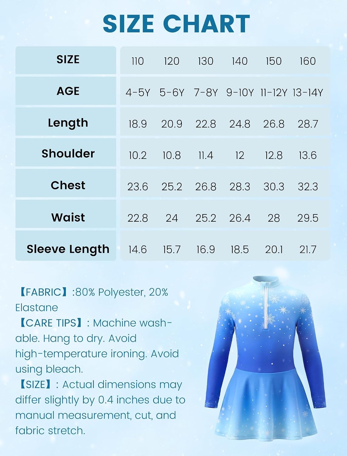 Wenlia Conjunto de vestido de patinaje sobre hielo para niñas, de m...