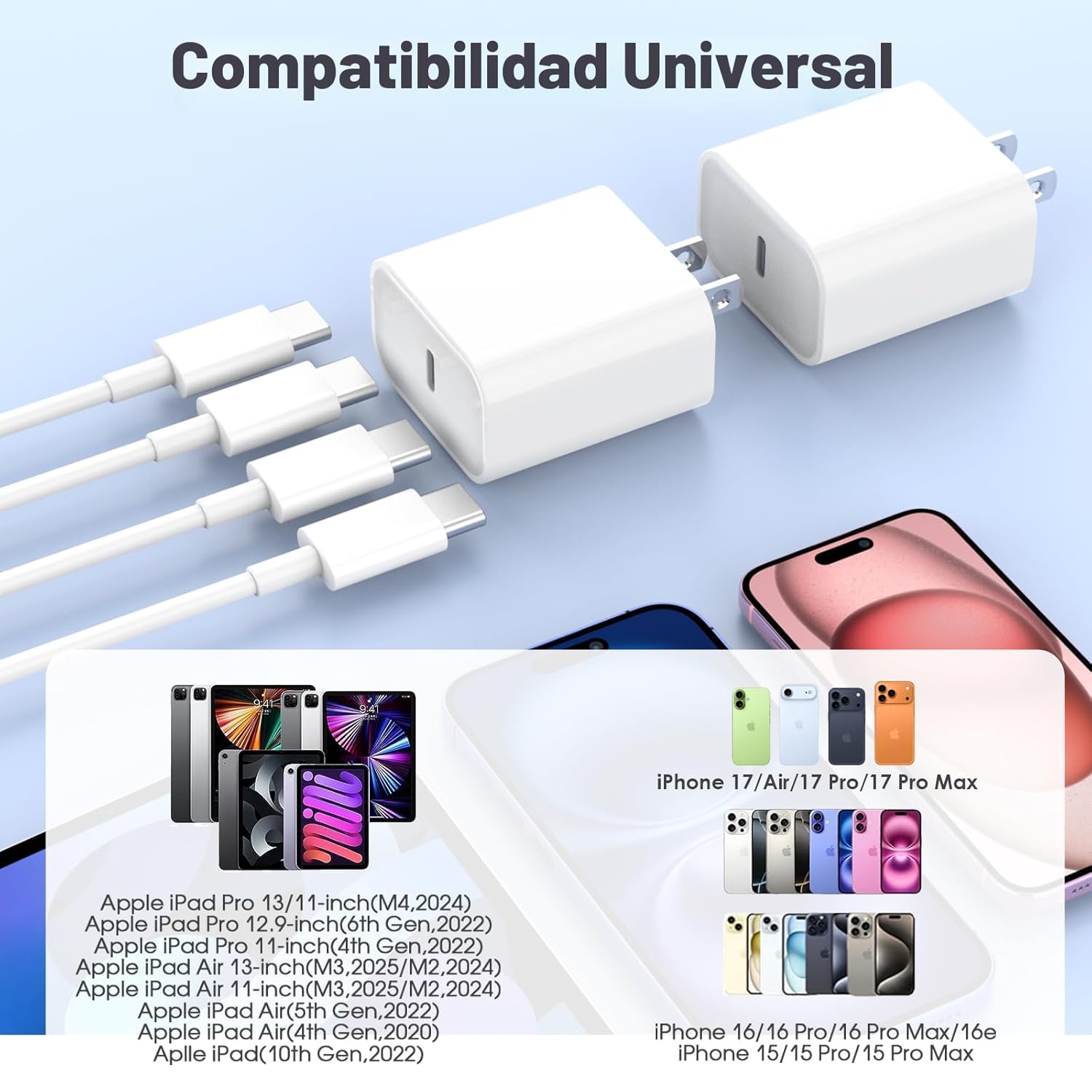 Cargador rápido USB C para iPhone 15, carga rápida, paquete de 2, b...