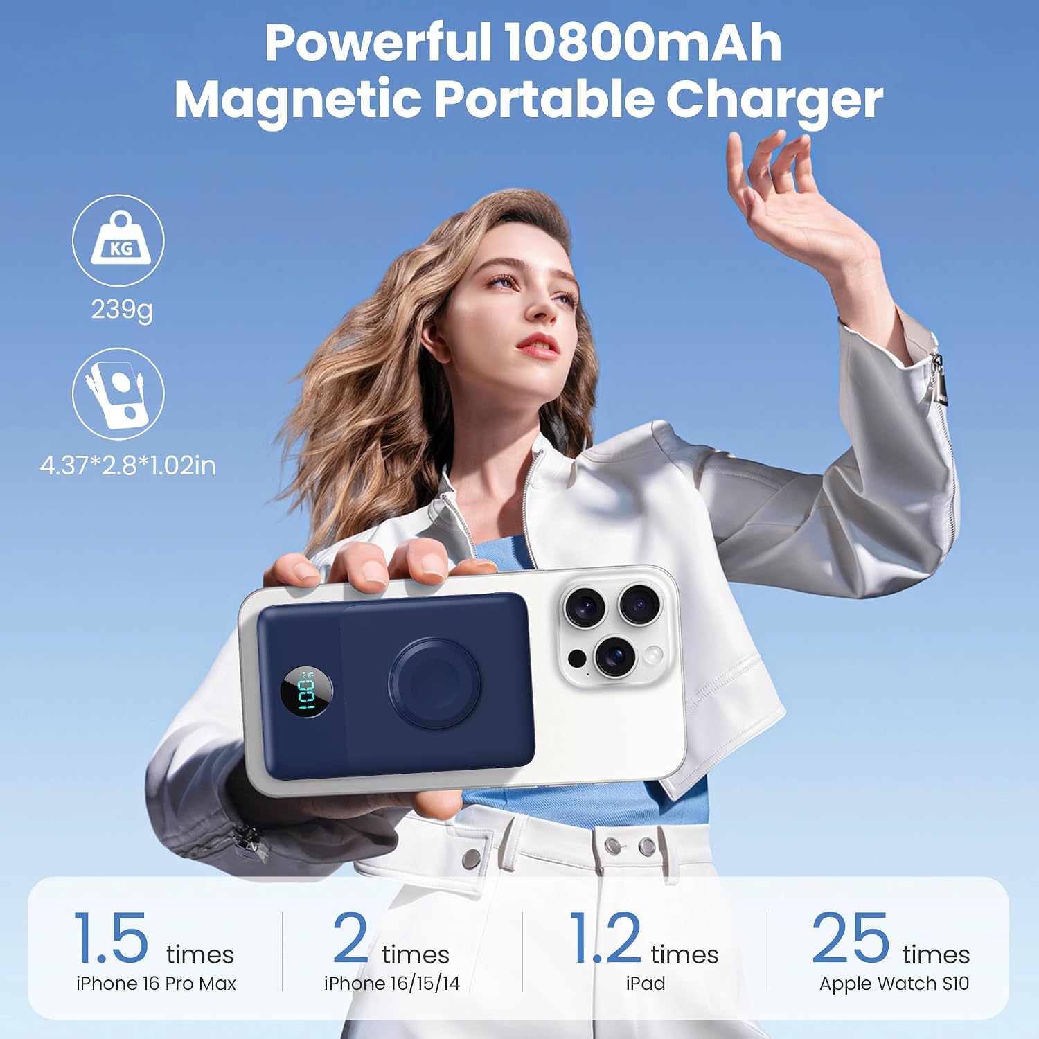 Ekrist Cargador portátil magnético para MagSafe con cable integrado...