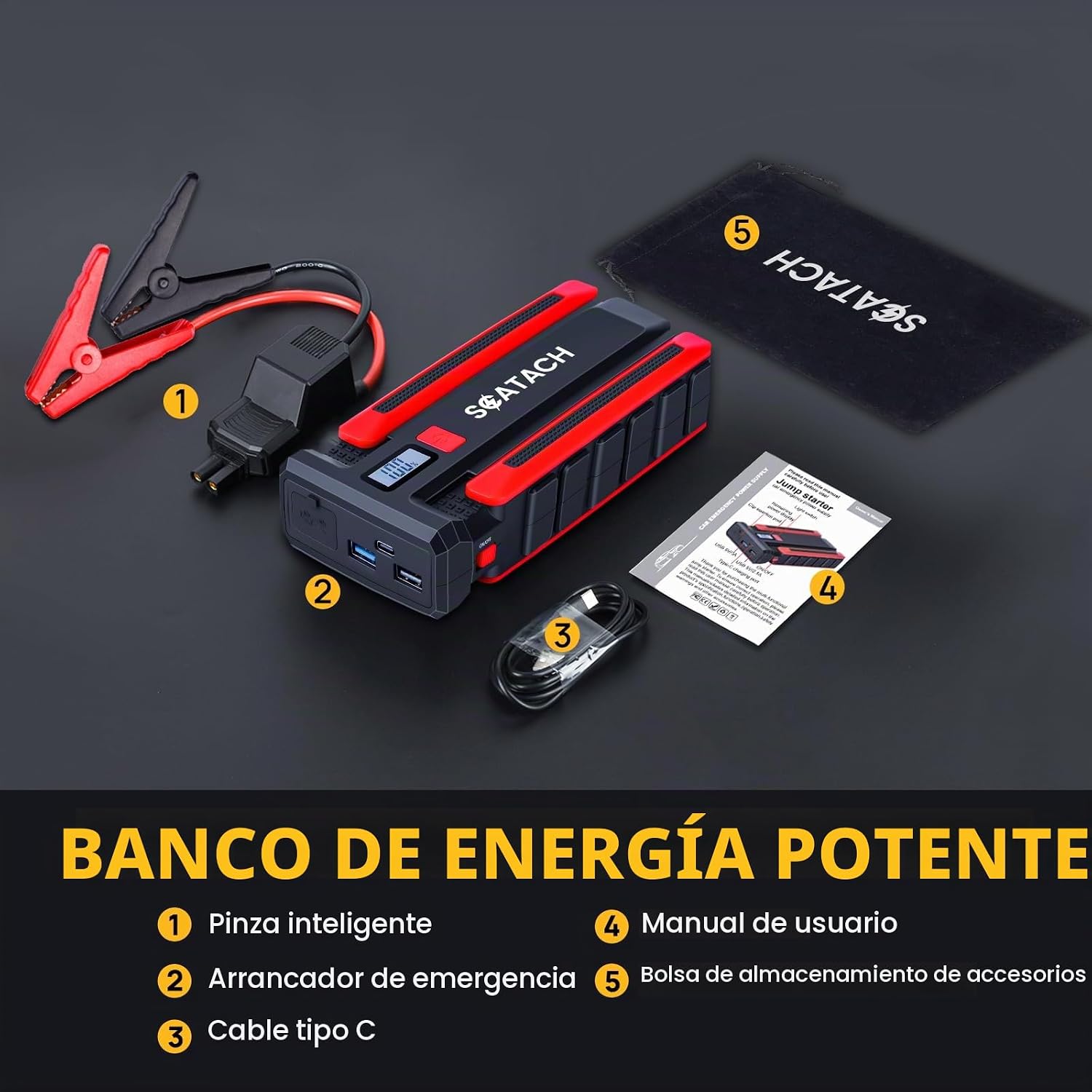 Scatach Jump Starter 5000A, arrancador de batería de coche de 12V |...