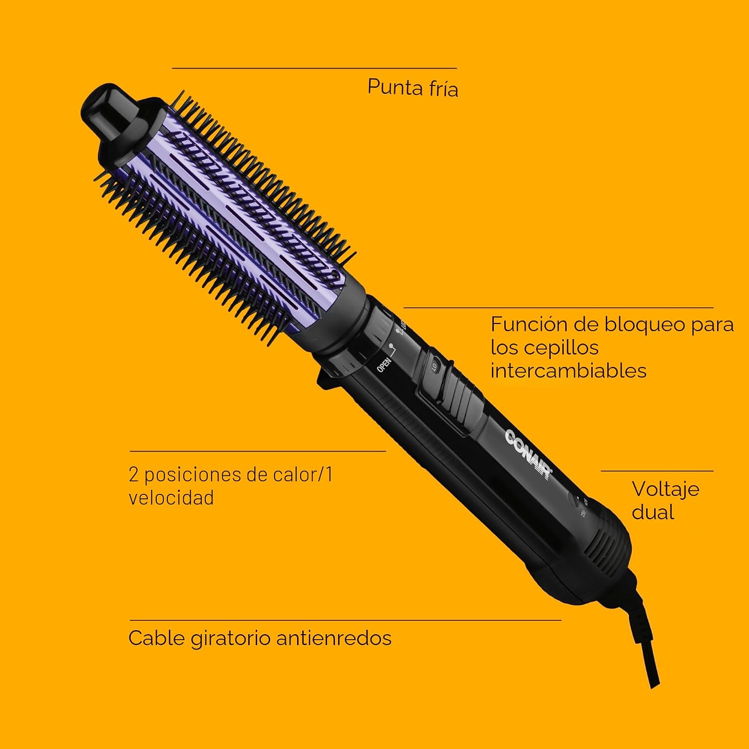 Conair Combo de rizador de aire caliente 2 en 1, incluye cepillo de...