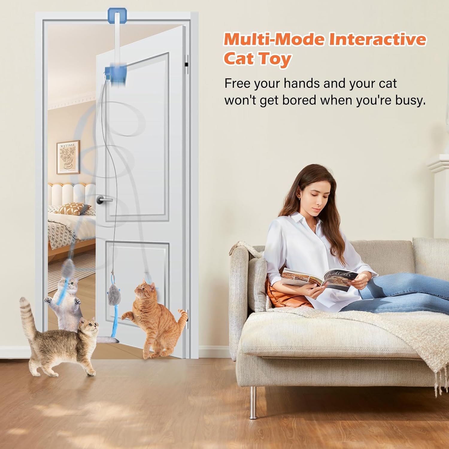 HAPPYCODE Juguete interactivo para gatos, pájaro aleteado y pluma g...