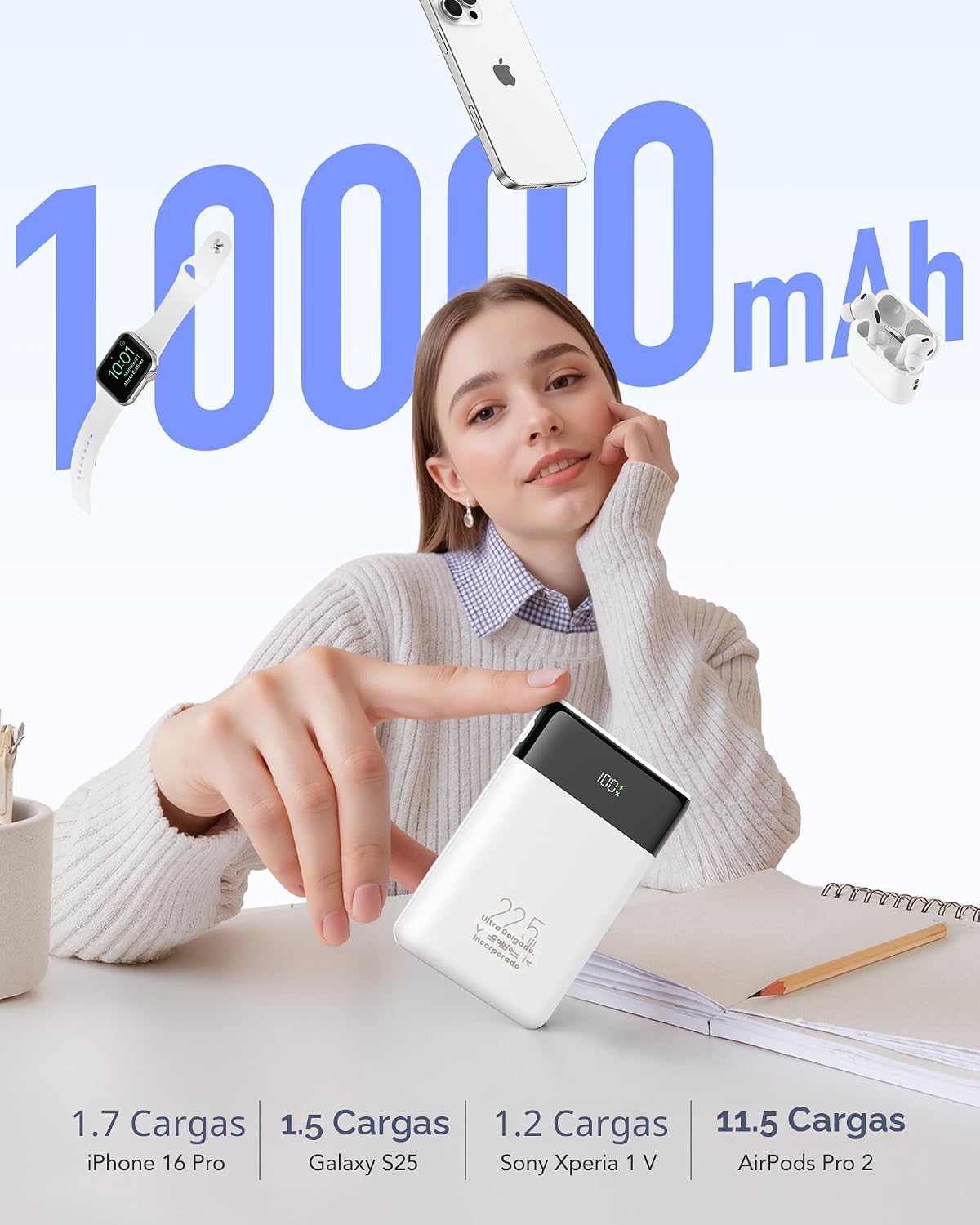 VEGER Cargador portátil de carga rápida de 22.5 W, banco de energía...