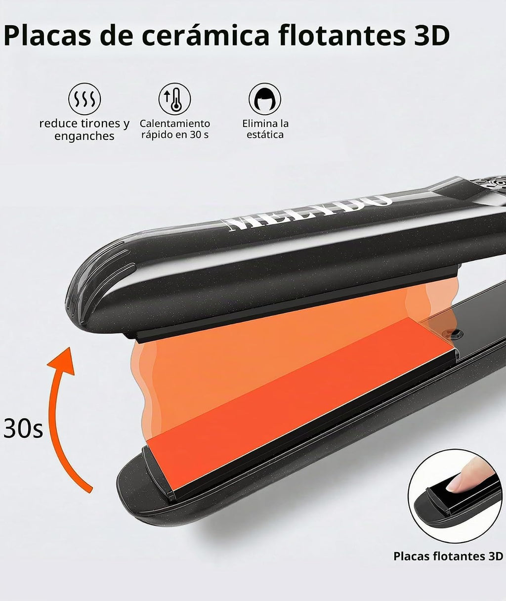 MELYDO Mini plancha plana, alisador de pelo cerámico de turmalina p...