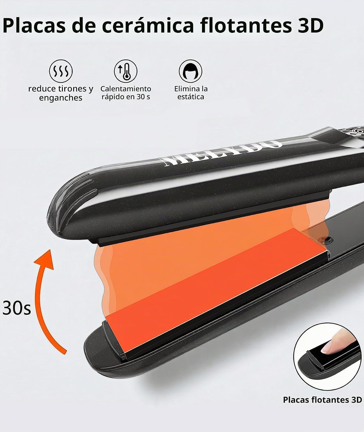 MELYDO Mini plancha plana, alisador de pelo cerámico de turmalina p...