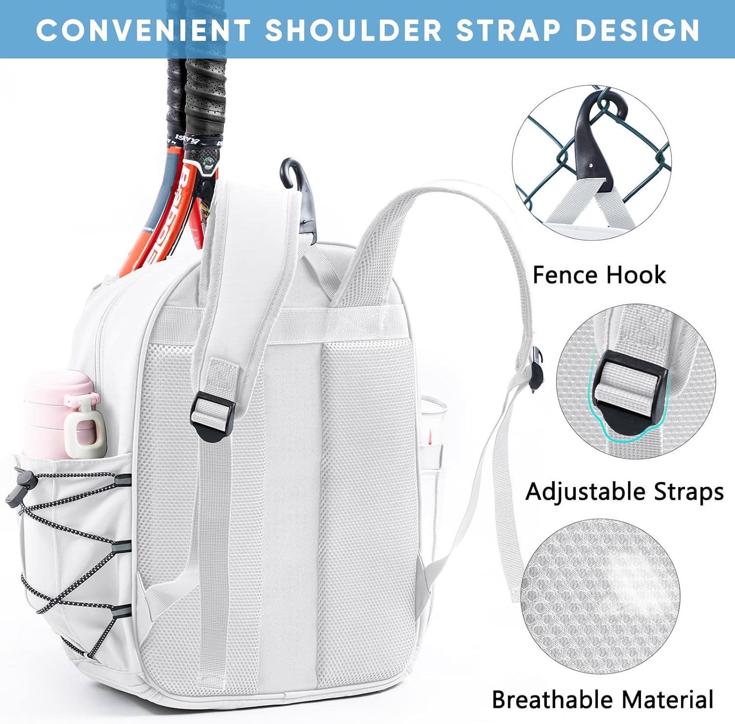 SPORJET Mochila de Tenis con Soporte para 2 Raquetas, Bolsa de Raqu...