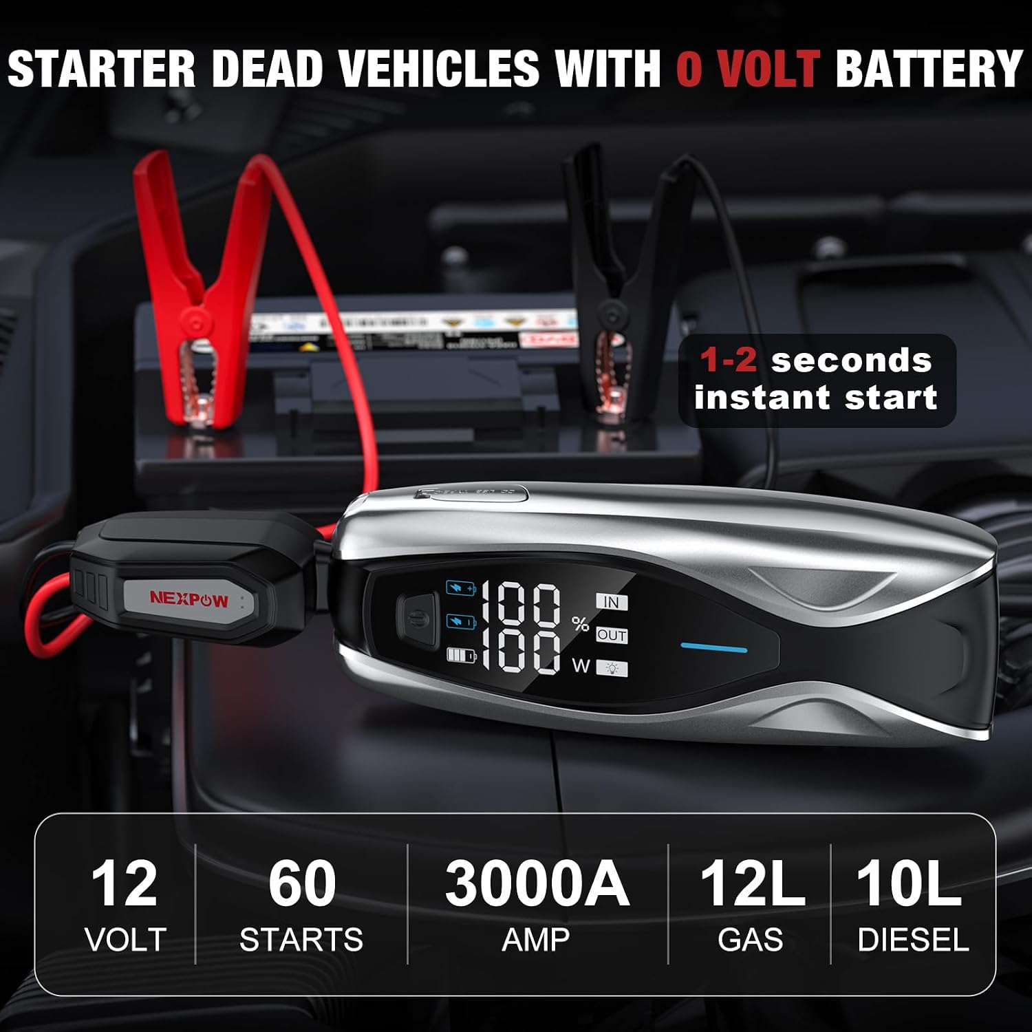 NEXPOW Arrancador de coche X7 3000A, batería portátil de 12 V con c...