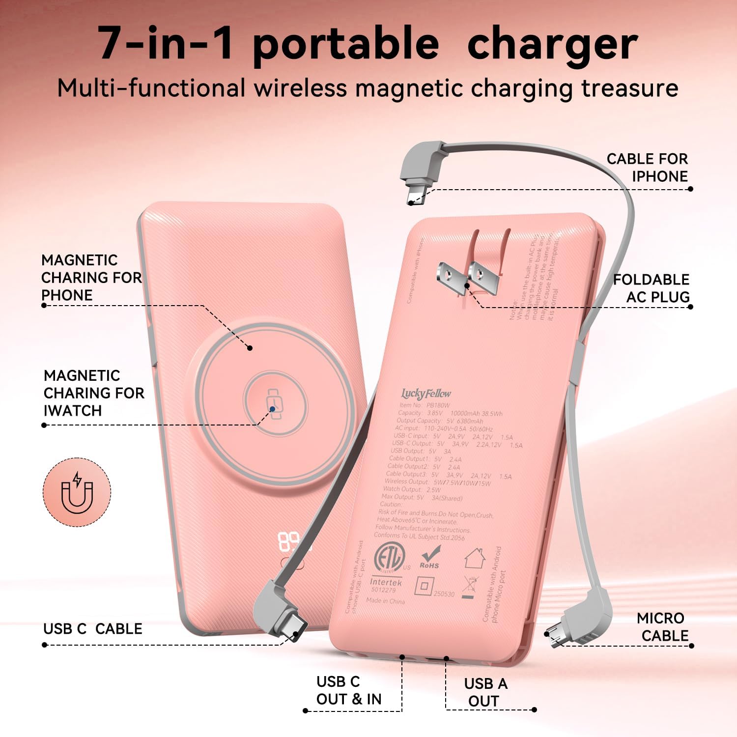 Cargador portátil magnético de 10000 mAh para iWatch y iPhone, 22.5...