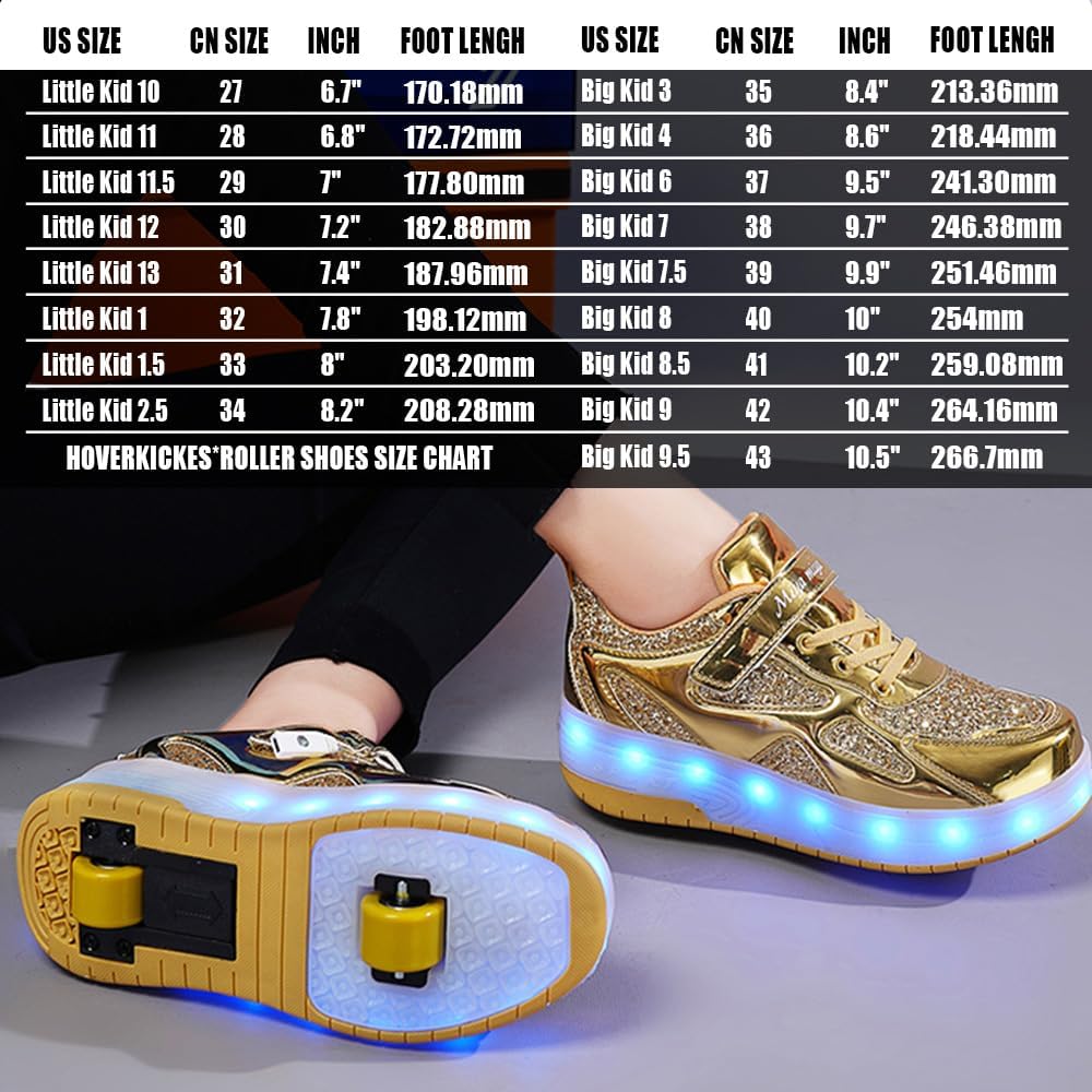 HOVERKICKES Zapatos de patinaje LED para niños y niñas, tenis con r...