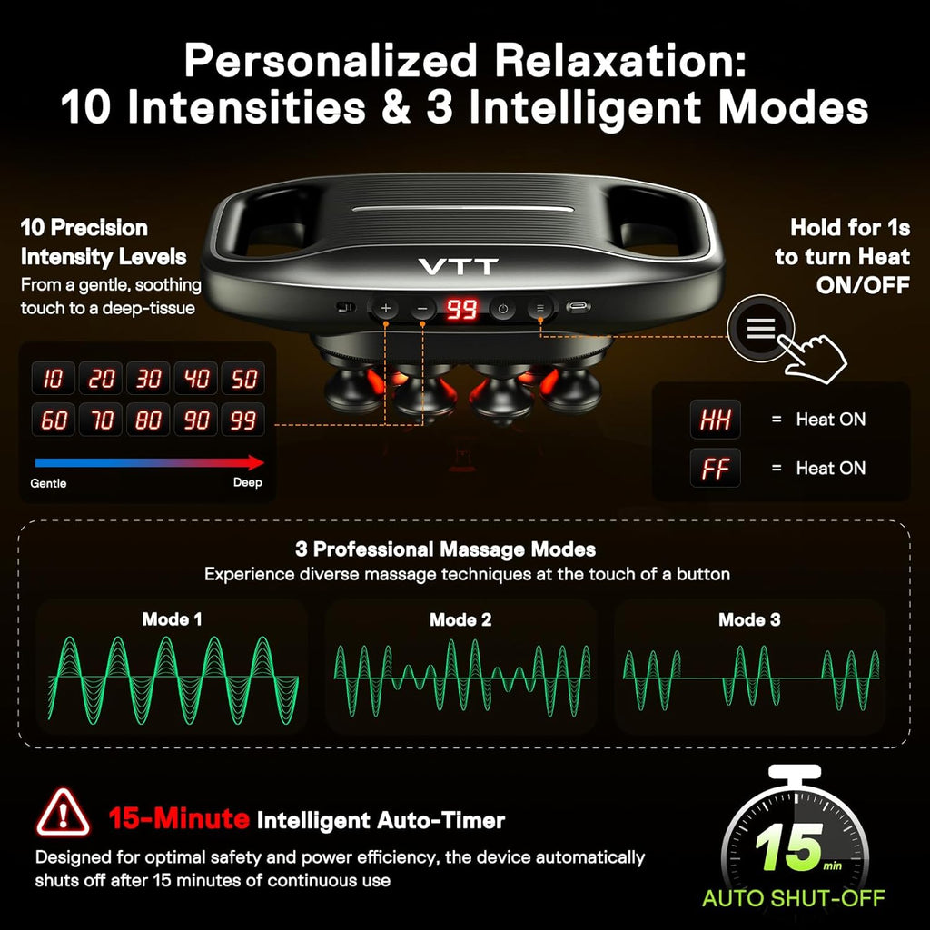 VTT 10 Head Massage Gun with Heat, Large Surface Percussion Massage...