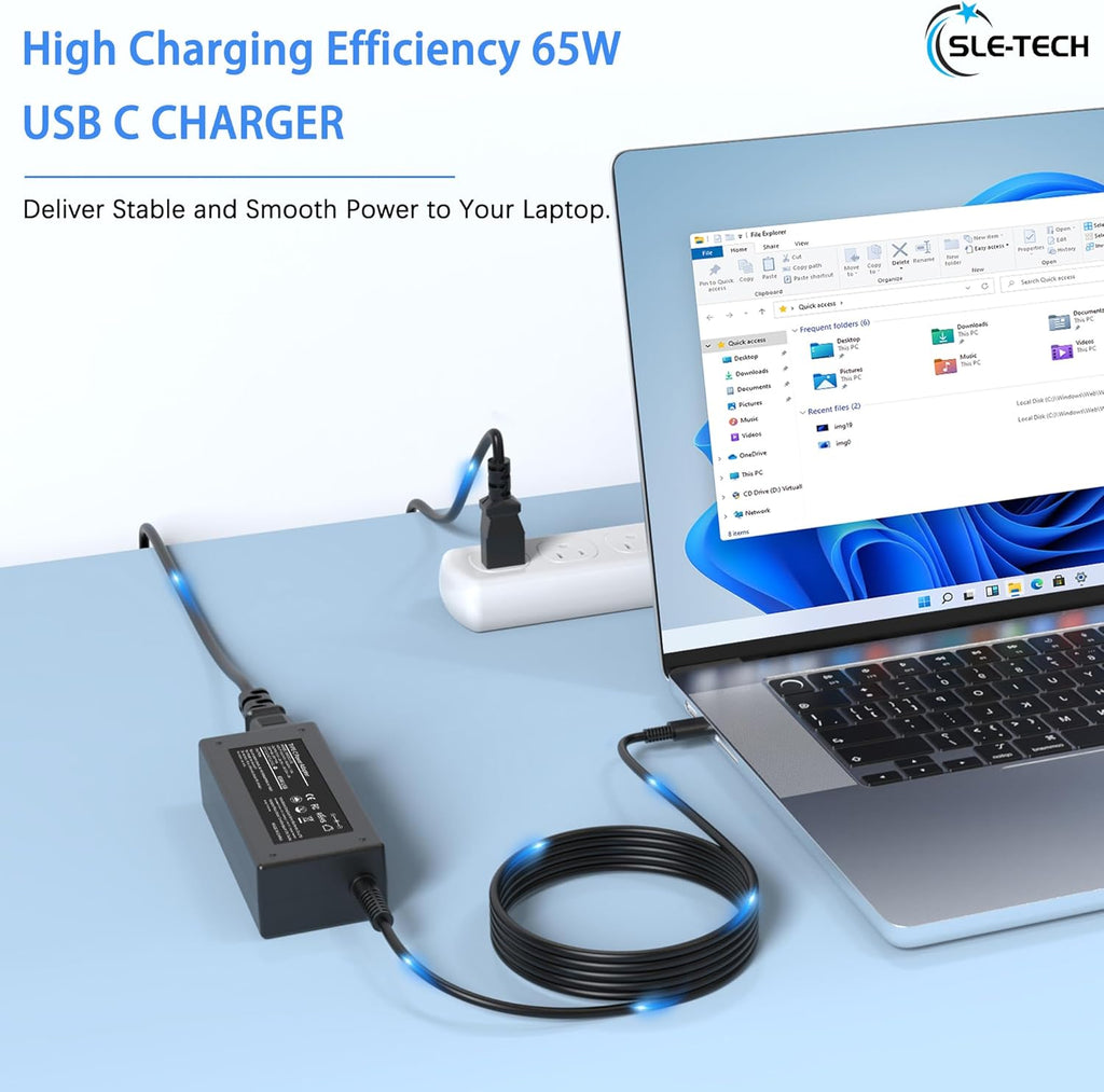SLE-TECH Adaptador de CA USB C de 65 W compatible con Lenovo Thinkp...