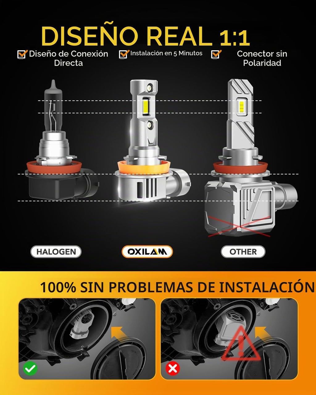 OXILAM Combo de bombillas H11 9005, 70000lm 900% más brillante 6500...
