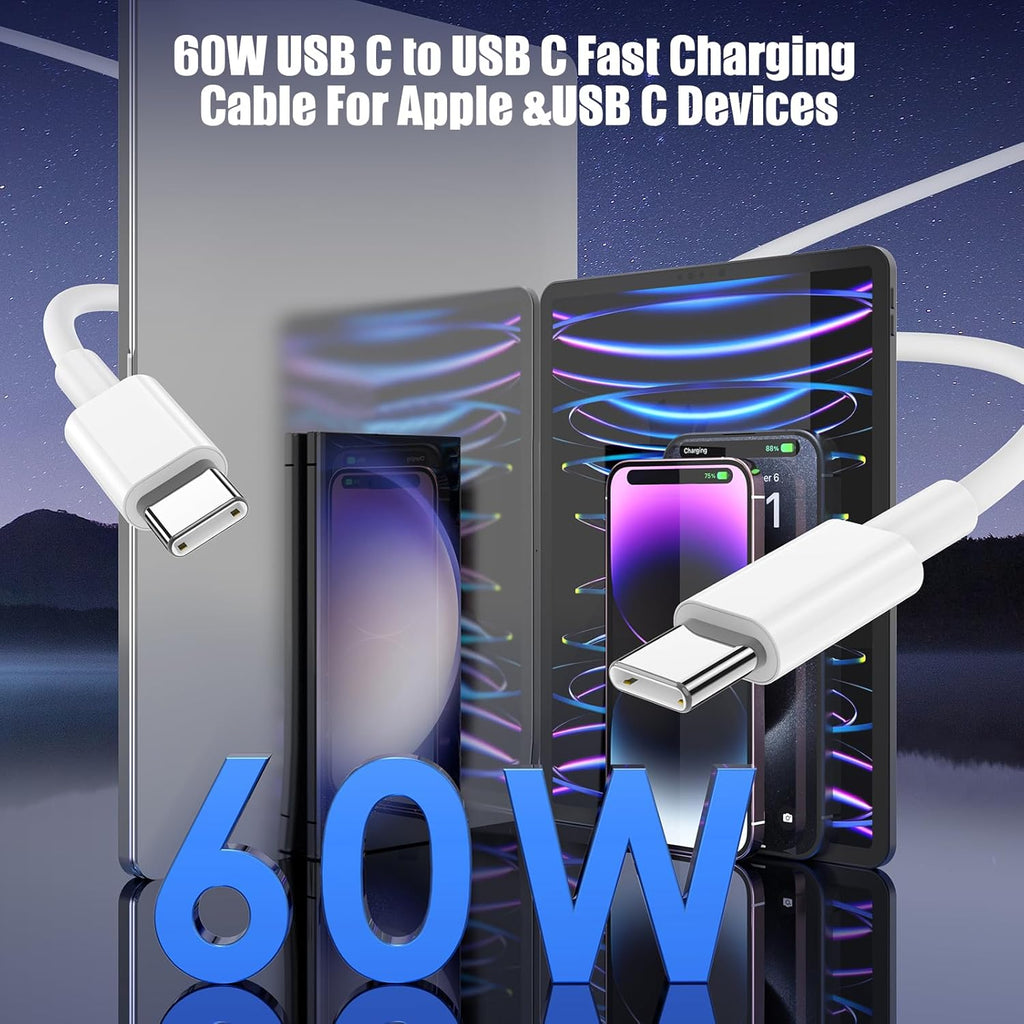 Paquete de 3 cables USB C a USB C de 6.6 pies y 60 W, cable tipo C...