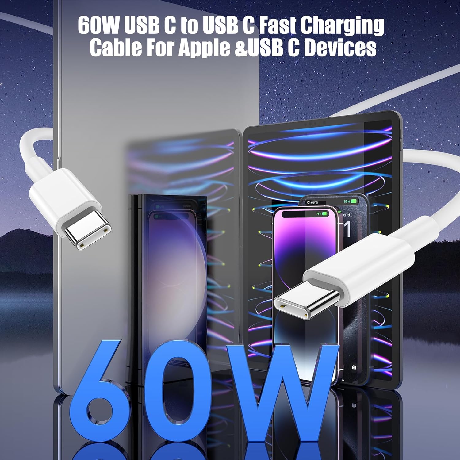 Paquete de 3 cables USB C a USB C de 6.6 pies y 60 W, cable tipo C...
