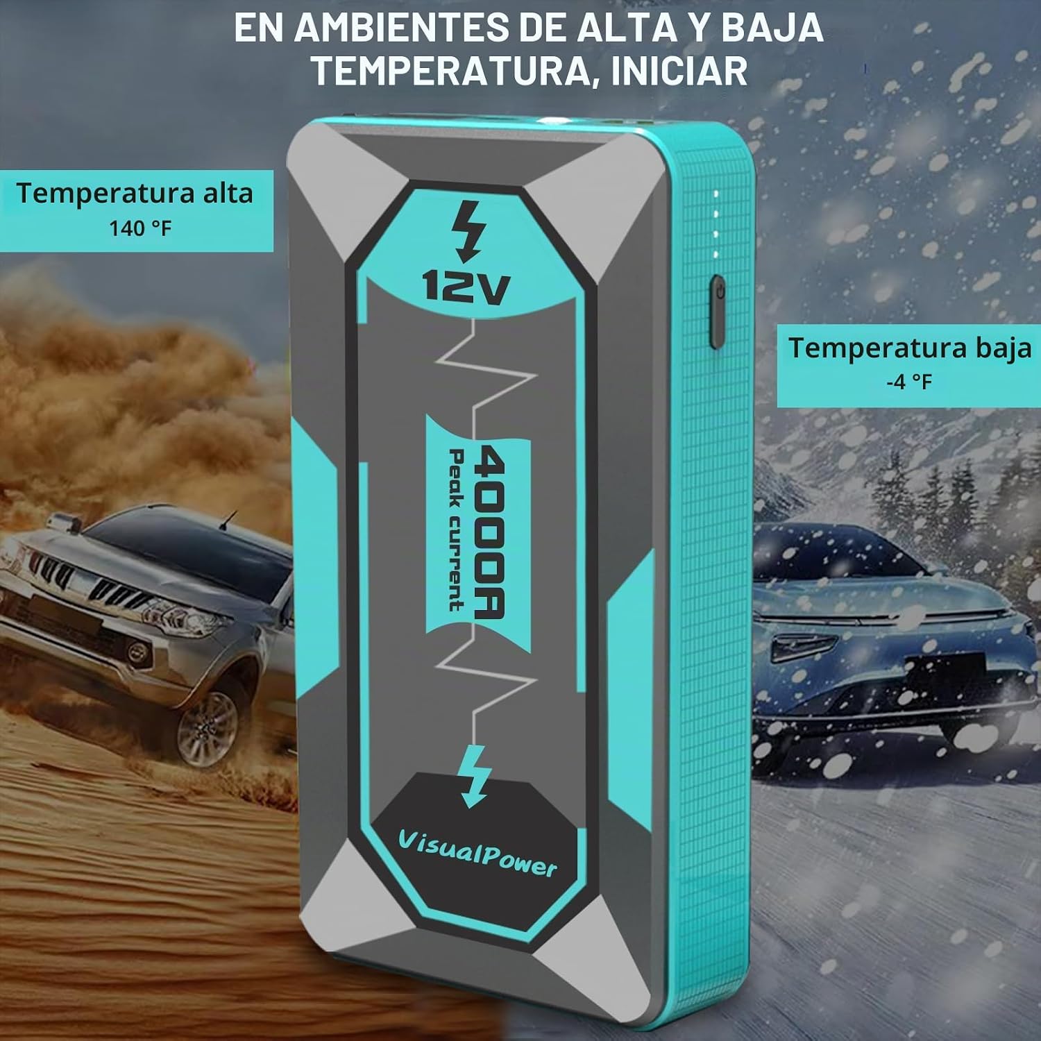VisualPower Arrancador portátil, arranque de motocicleta de pico de...