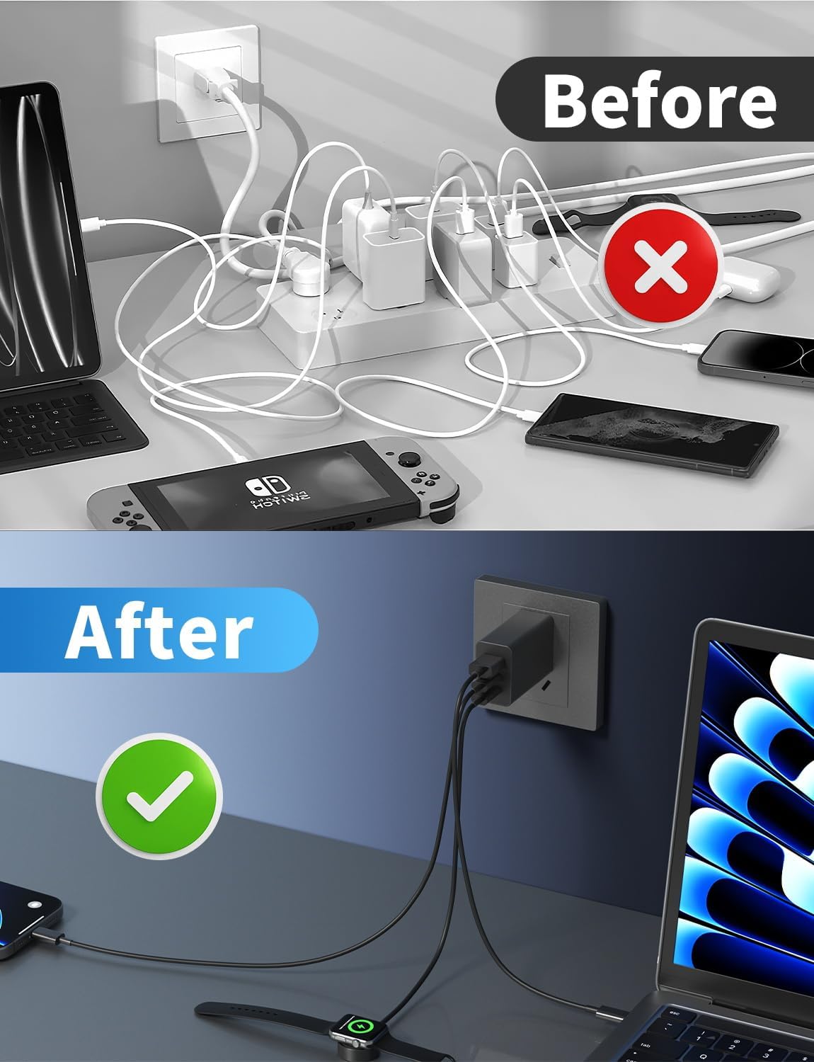 Paquete de 2 bloques de cargador USB C de 65 W, adaptador de carga...