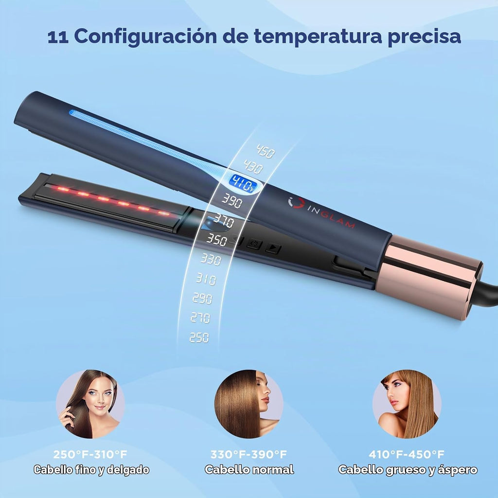 IG INGLAM - Plancha plana de titanio para alisar el cabello, rizado...