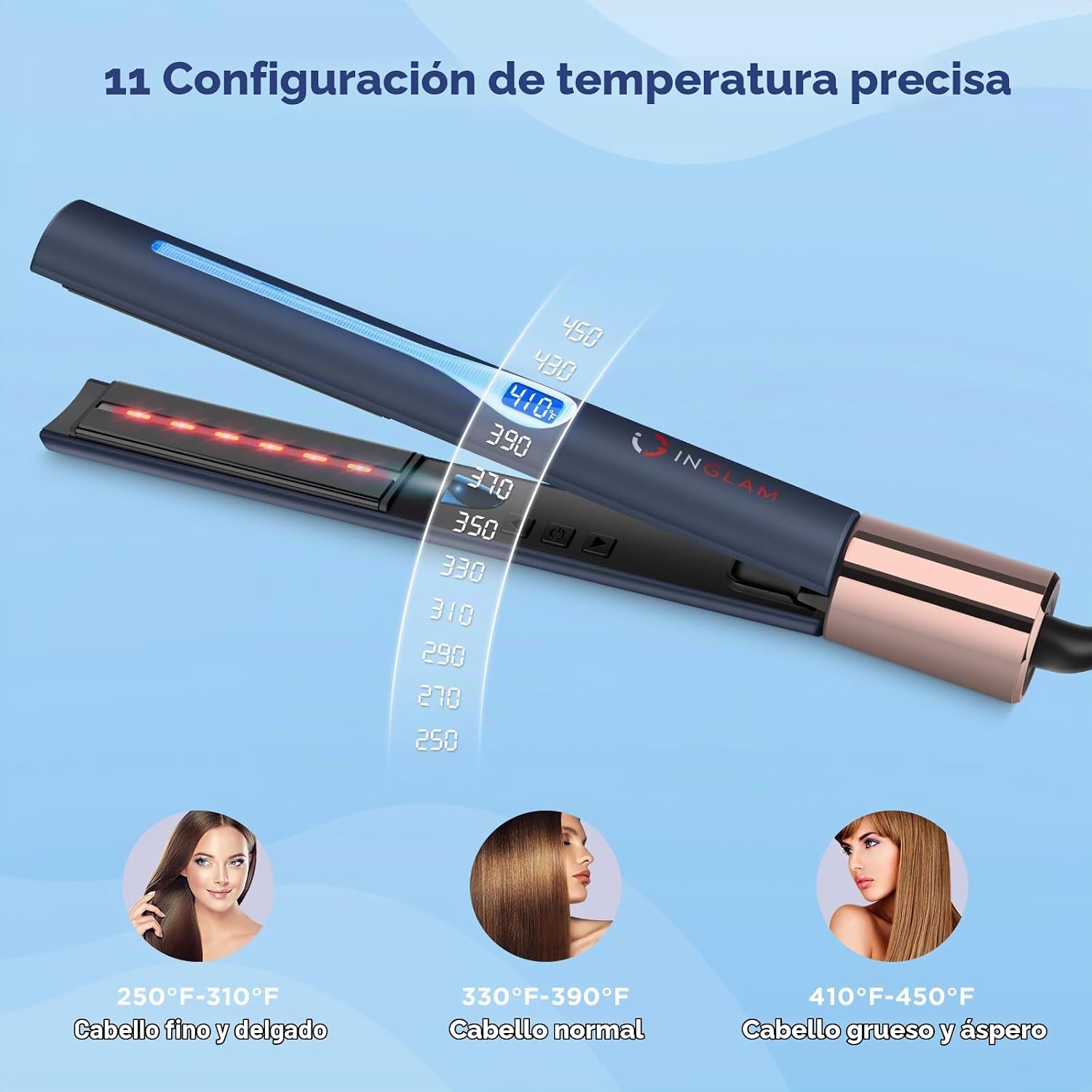 IG INGLAM - Plancha plana de titanio para alisar el cabello, rizado...