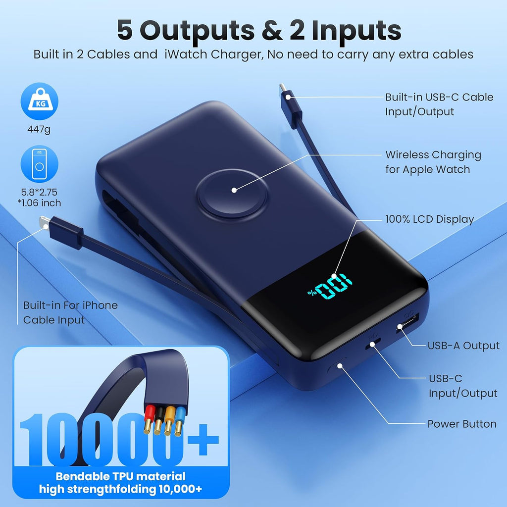 Cargador portátil de 40800 mAh con cables integrados, batería portá...