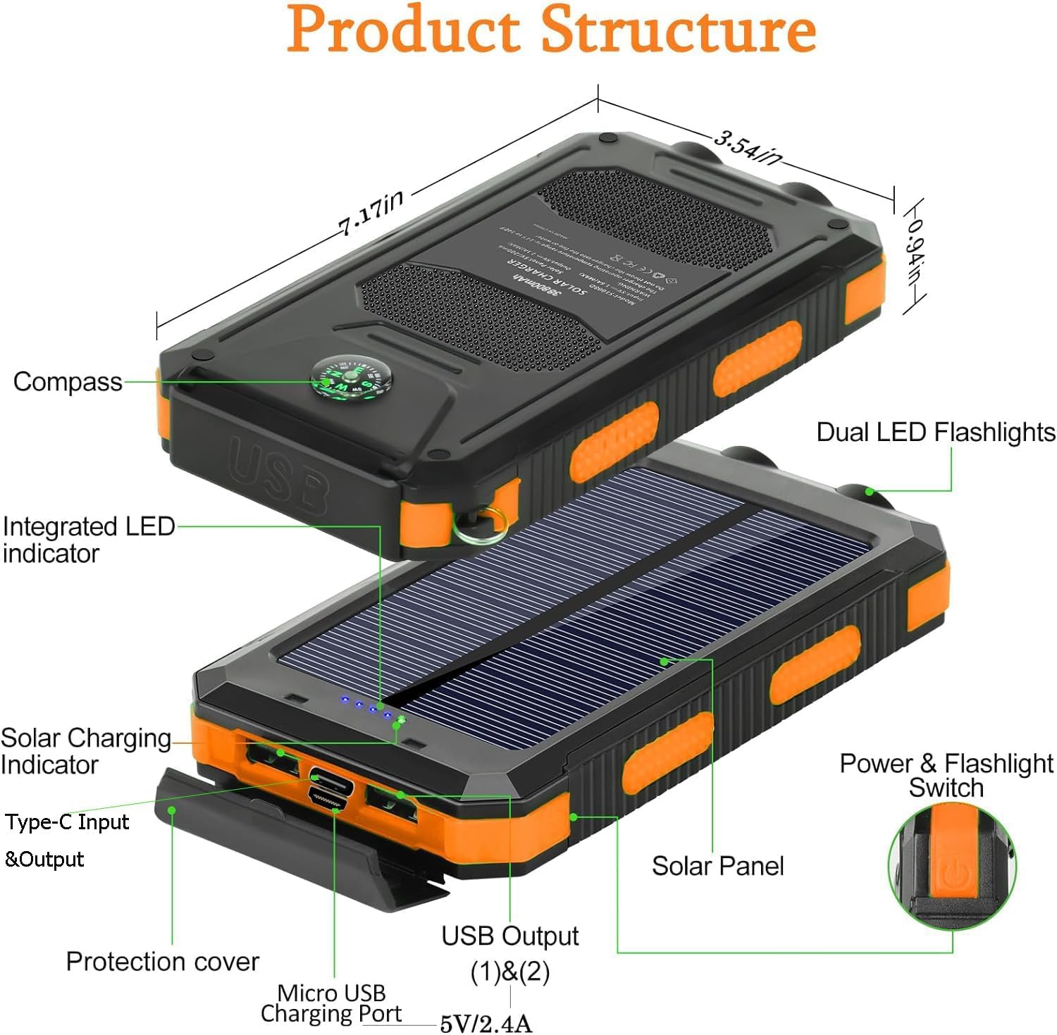 Cargador solar, 38800mAh portátil tipo C banco de energía solar par...