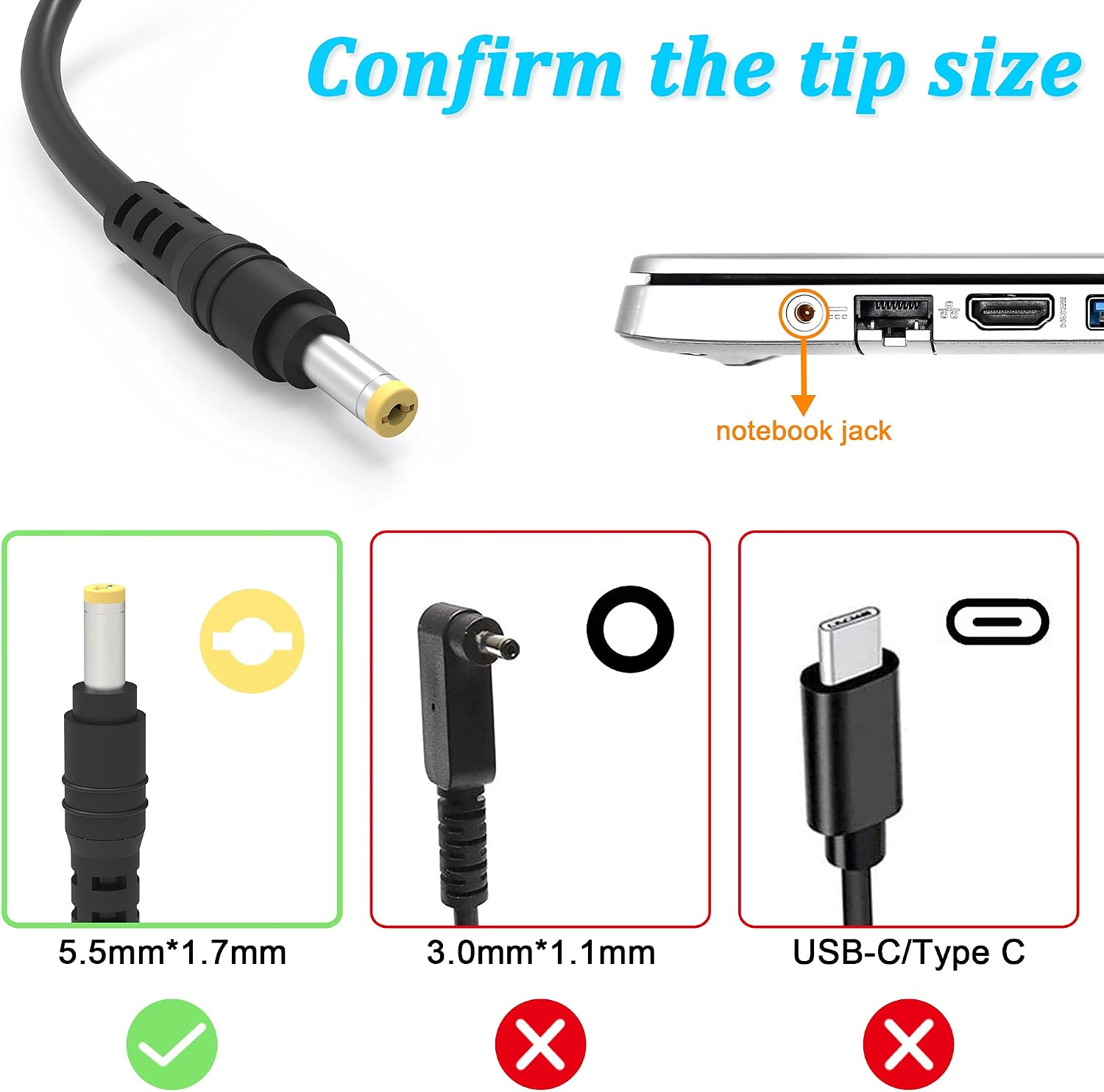 AYKLCZUU 19V 3.42A 65W Cargador de laptop para Acer Aspire E15 E1-5...