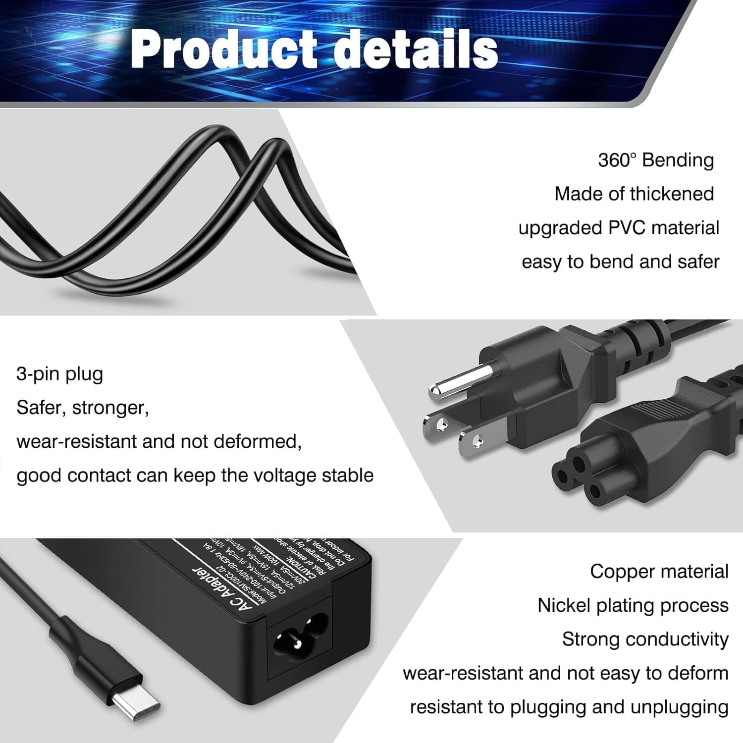 Cargador universal de 100W USB-C para portátil Lenovo, Acer, Dell,...