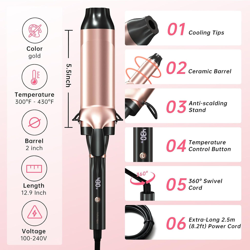 Hahahope Rizador de barril grande de 2 pulgadas para cabello largo...