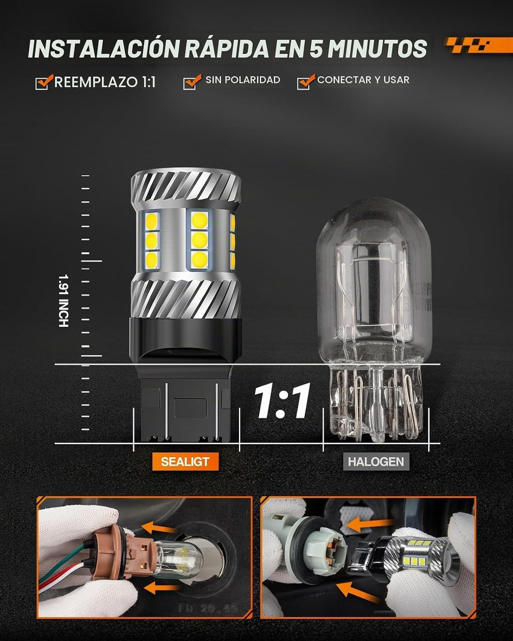 SEALIGHT 7443 7440 Bombilla LED Blanca de Luz de Reversa, 7441 7444...