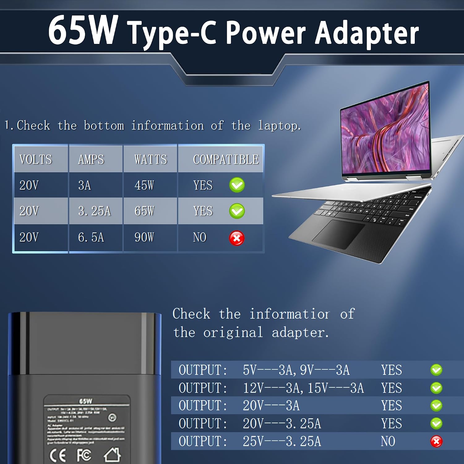 NELEBUTO Cargador USB C de 65 W para laptop compatible con HP Spect...