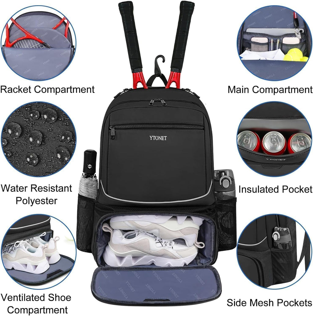 Ytonet Mochila de tenis para mujeres y hombres, 2 raquetas con bols...