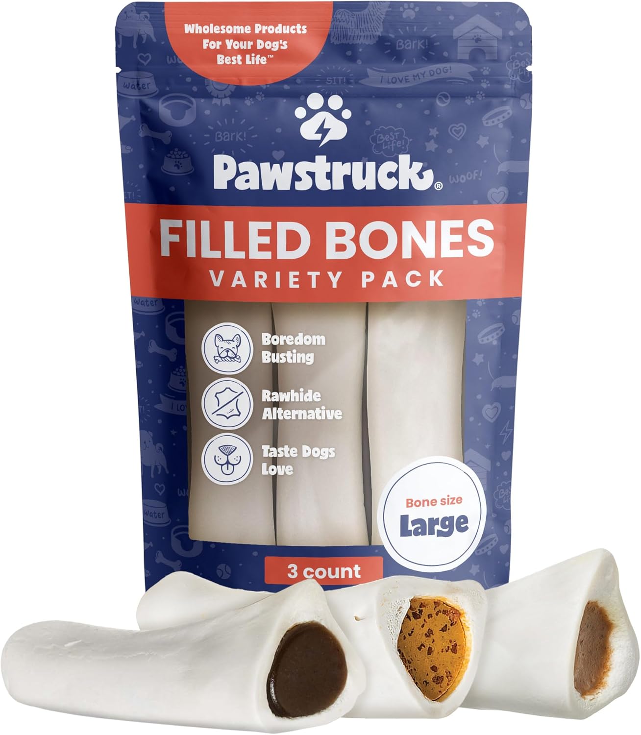 Pawstruck Paquete variado de huesos de perro rellenos grandes de 5...