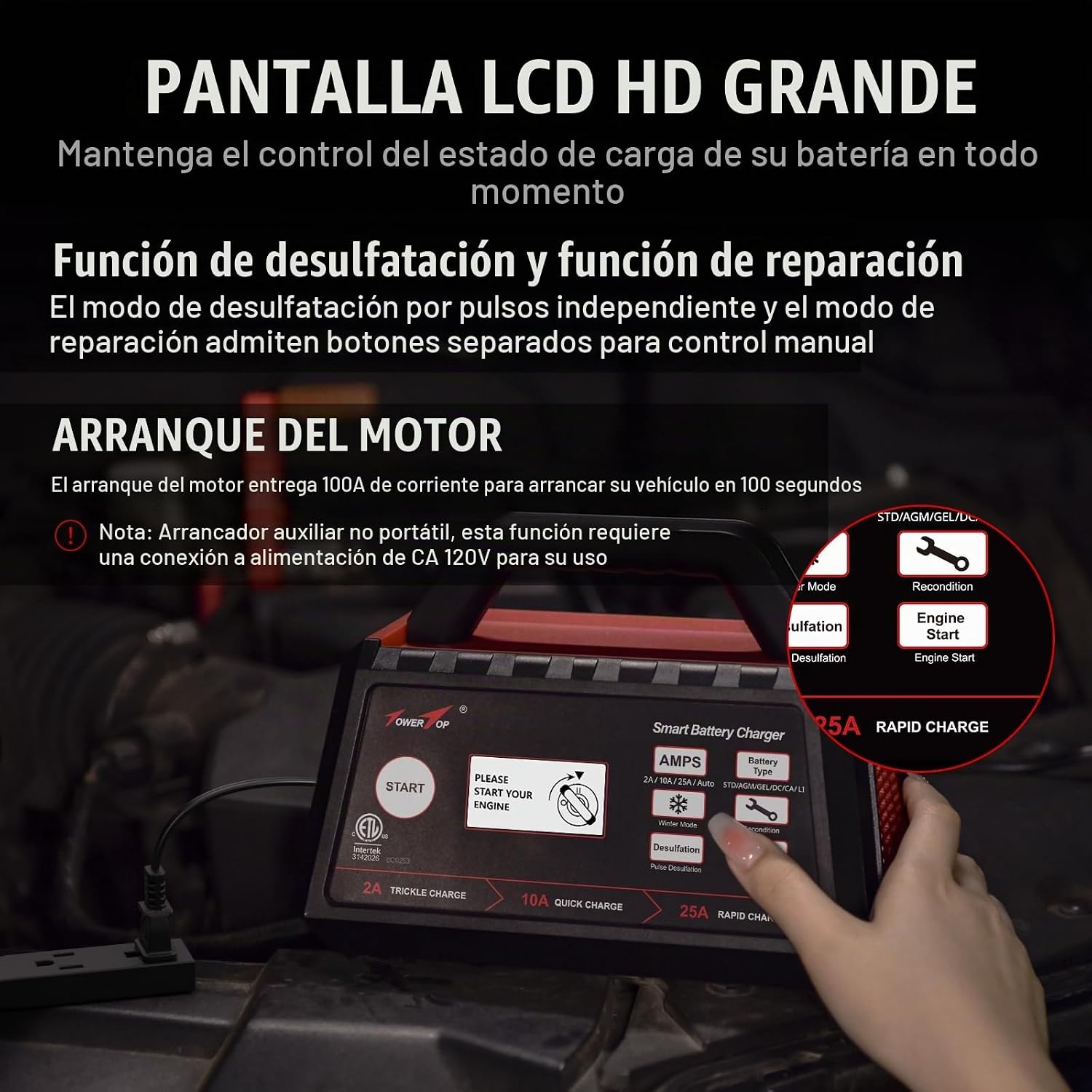 TowerTop Cargador de batería inteligente de coche de 2\/10\/25 ampe...