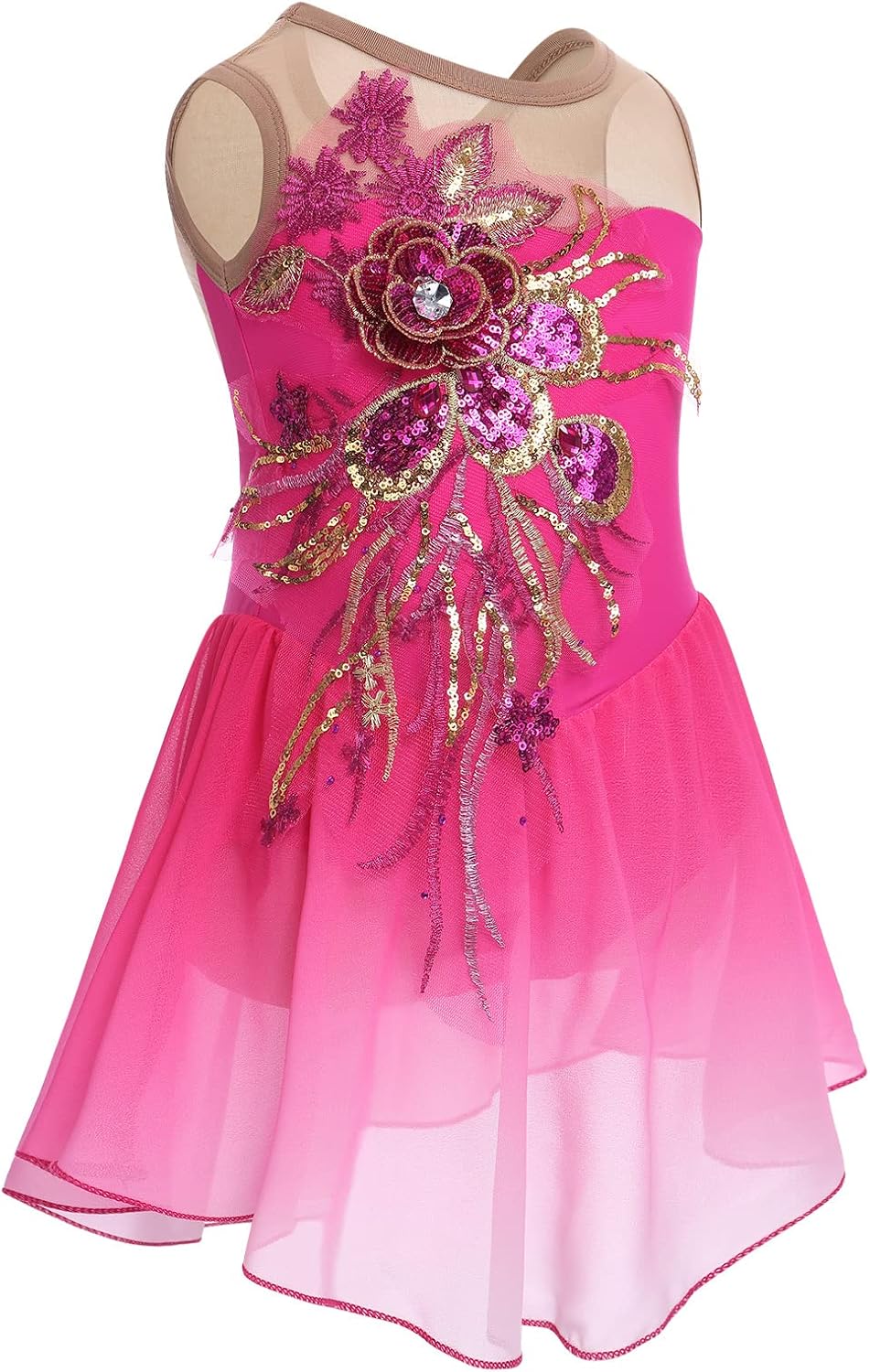Vestido de patinaje artístico sobre hielo para niñas, lentejuelas b...