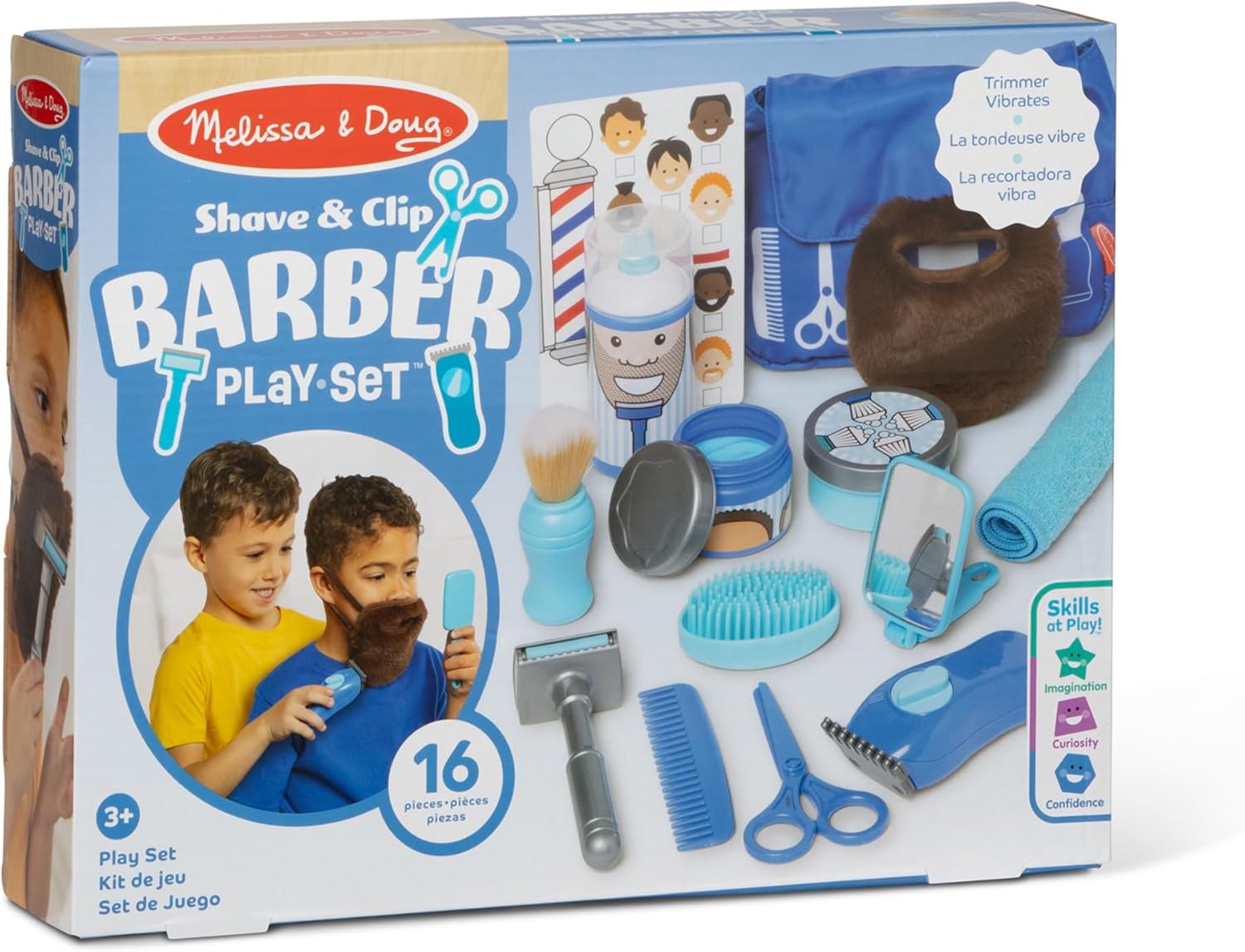 Melissa &amp; Doug Juego de simulación de barbería para niños (16 p...