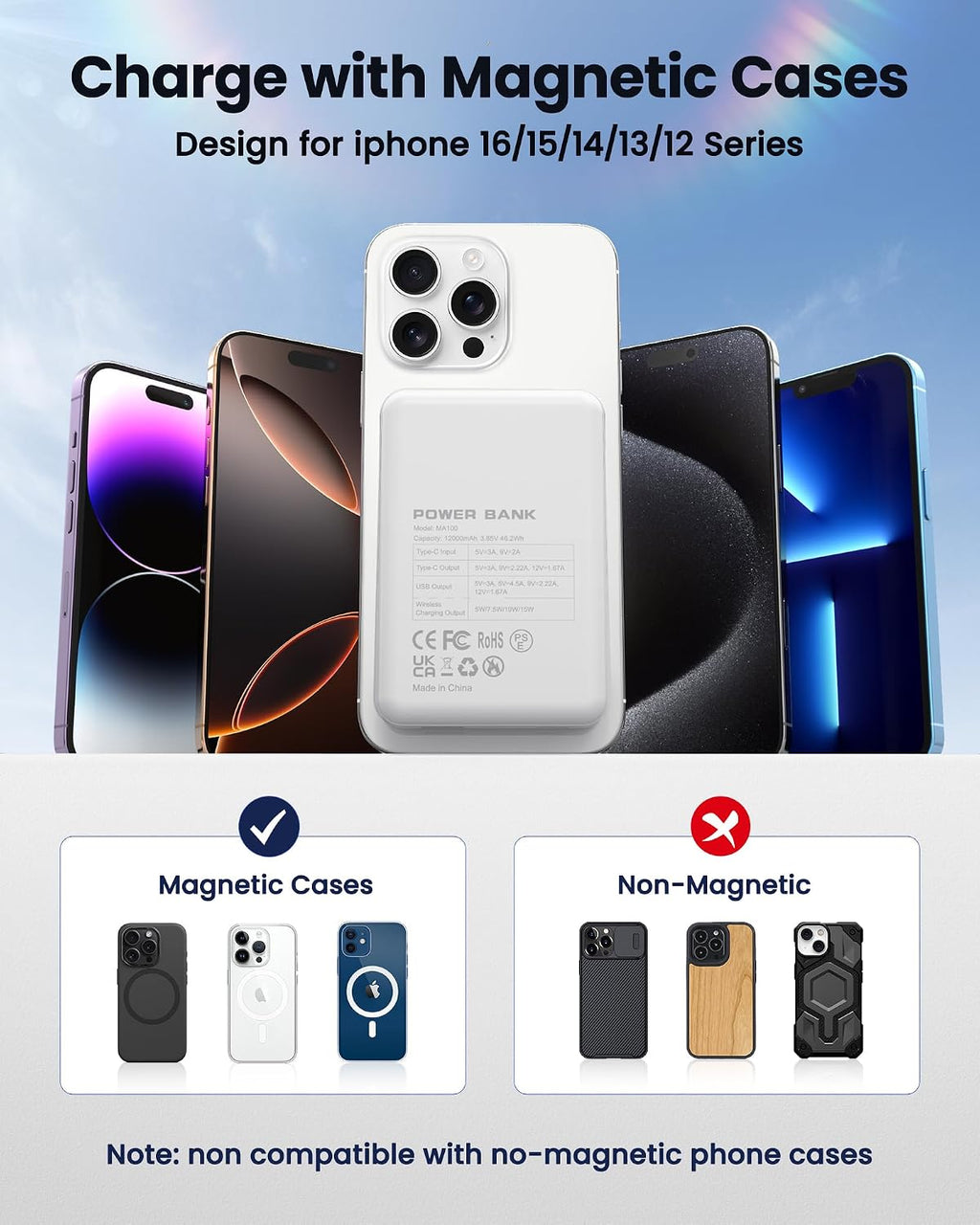 COOAV Cargador Portátil Magnético Power Bank 12000mAh Compatible co...