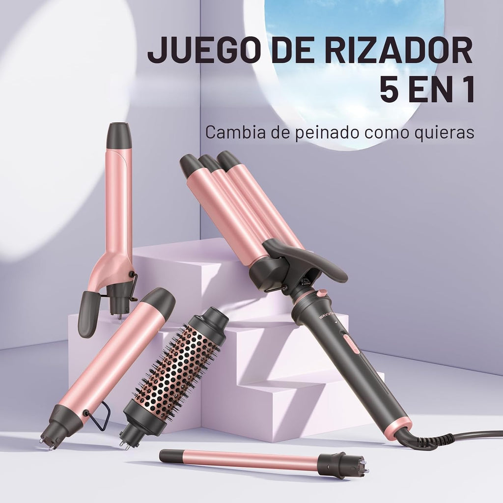 Wavytalk Juego de rizadores 5 en 1, juego de rizadores de doble vol...