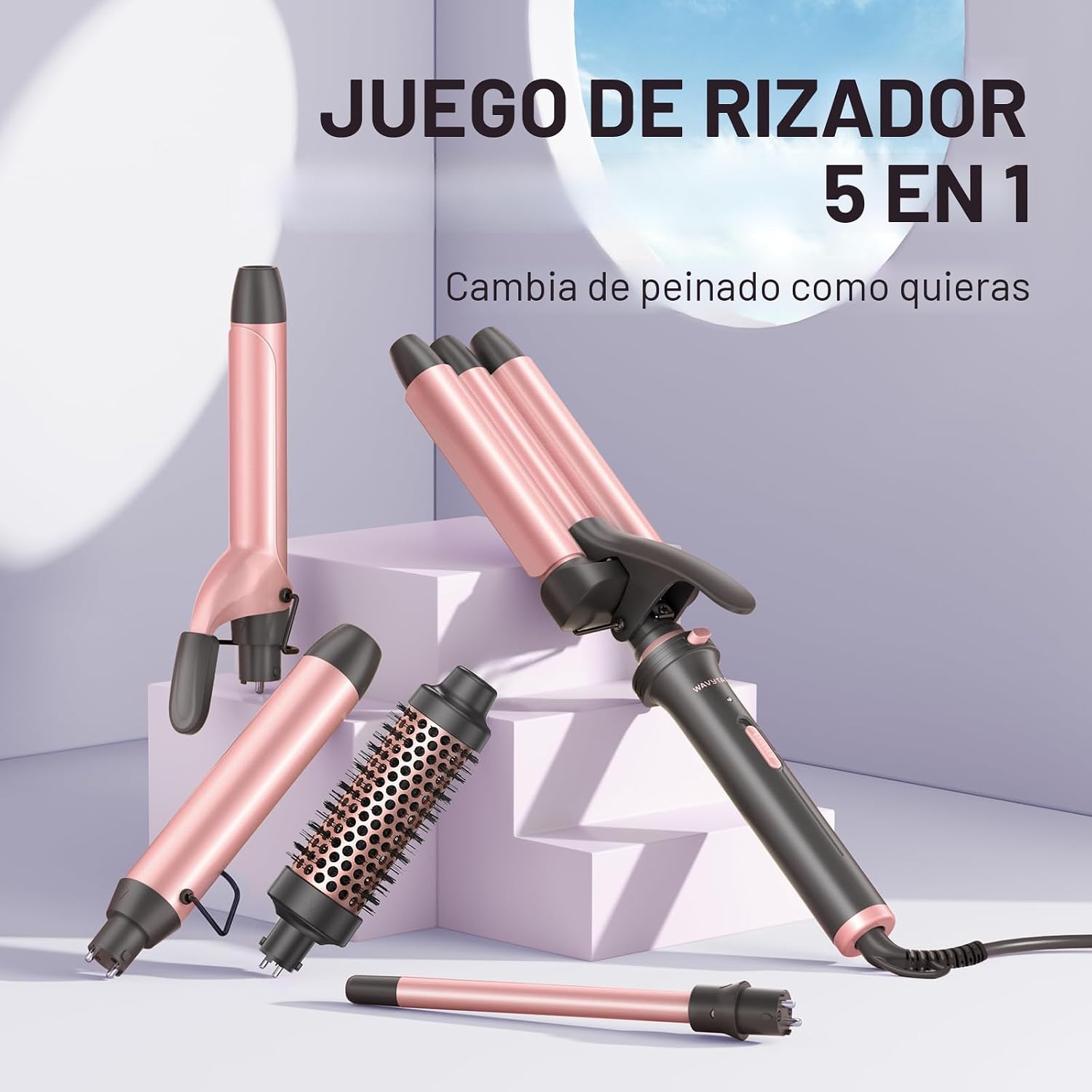Wavytalk Juego de rizadores 5 en 1, juego de rizadores de doble vol...