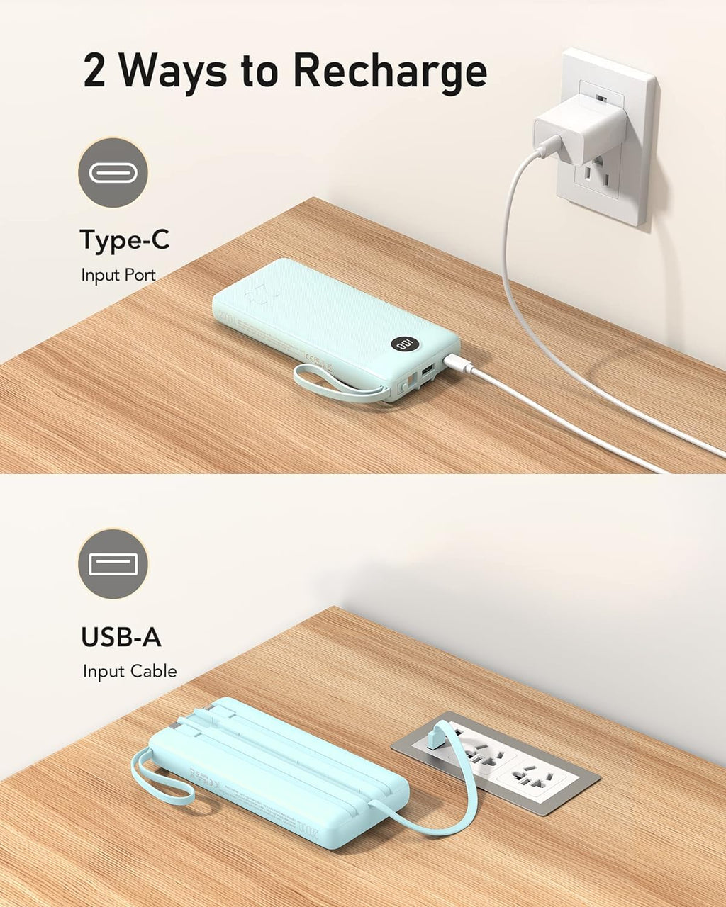 VEEKTOMX Cargador portátil con cables integrados, banco de energía...