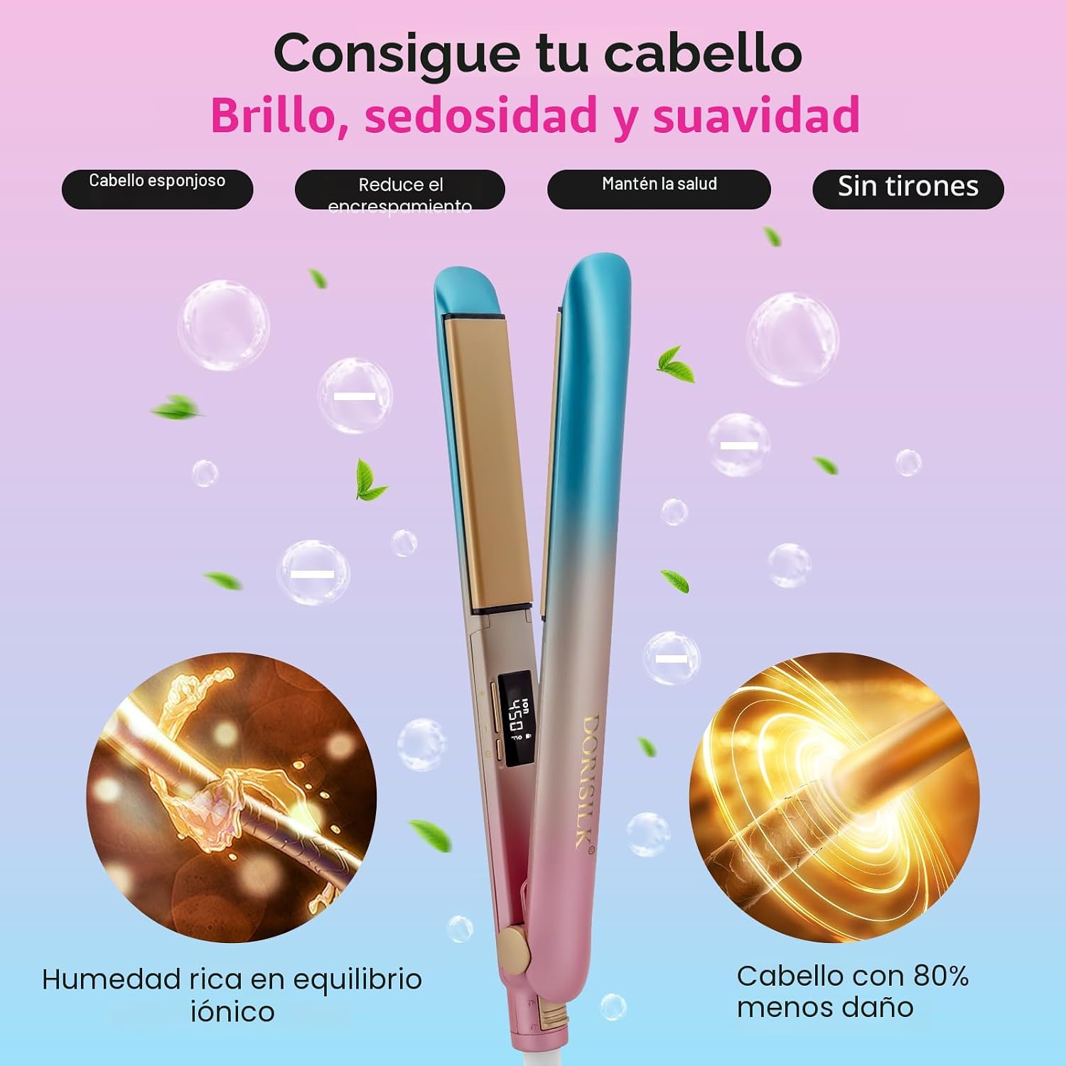 DORISILK Plancha Plana Colorida de 450 Grados, Alisador y Rizador d...
