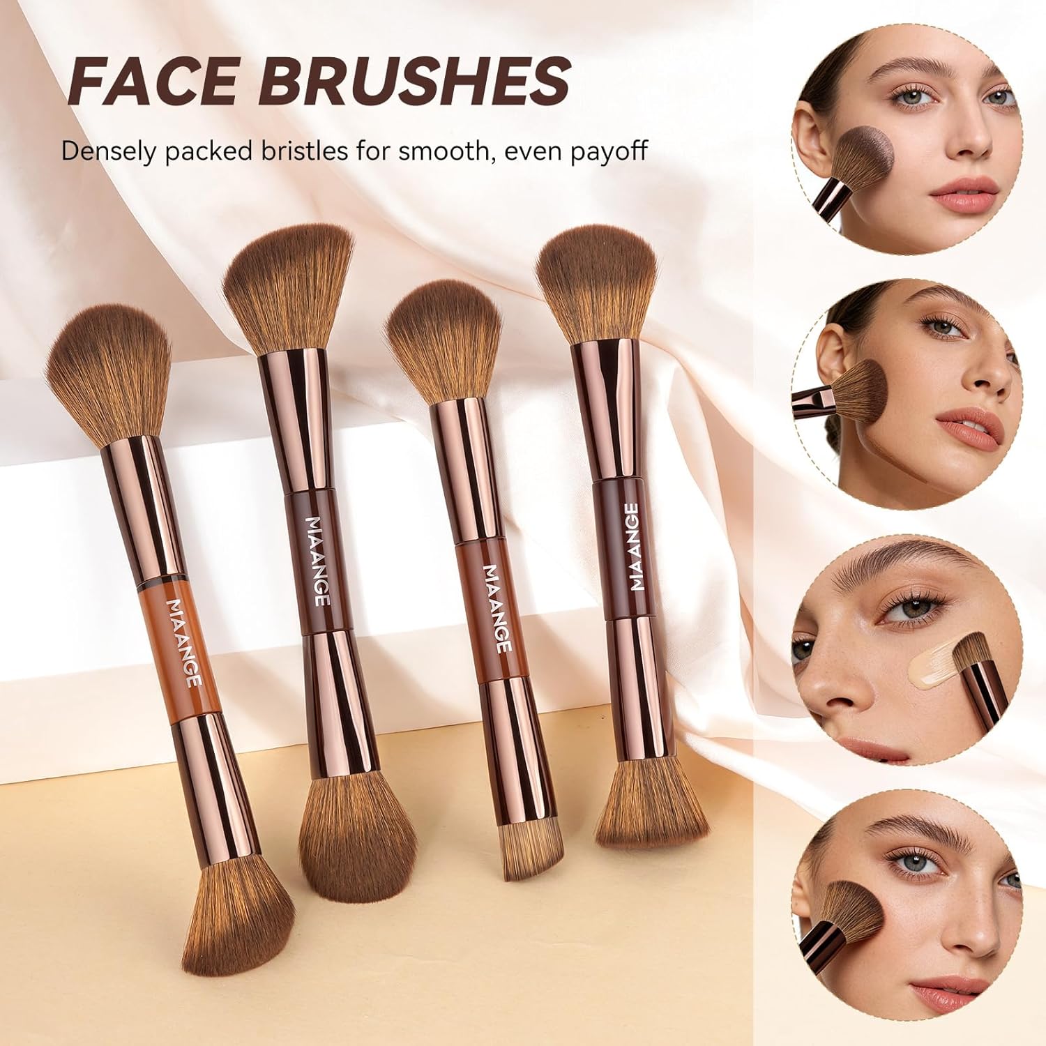 MAANGE Juego de 13 brochas de maquillaje de base con bolsa, brochas...