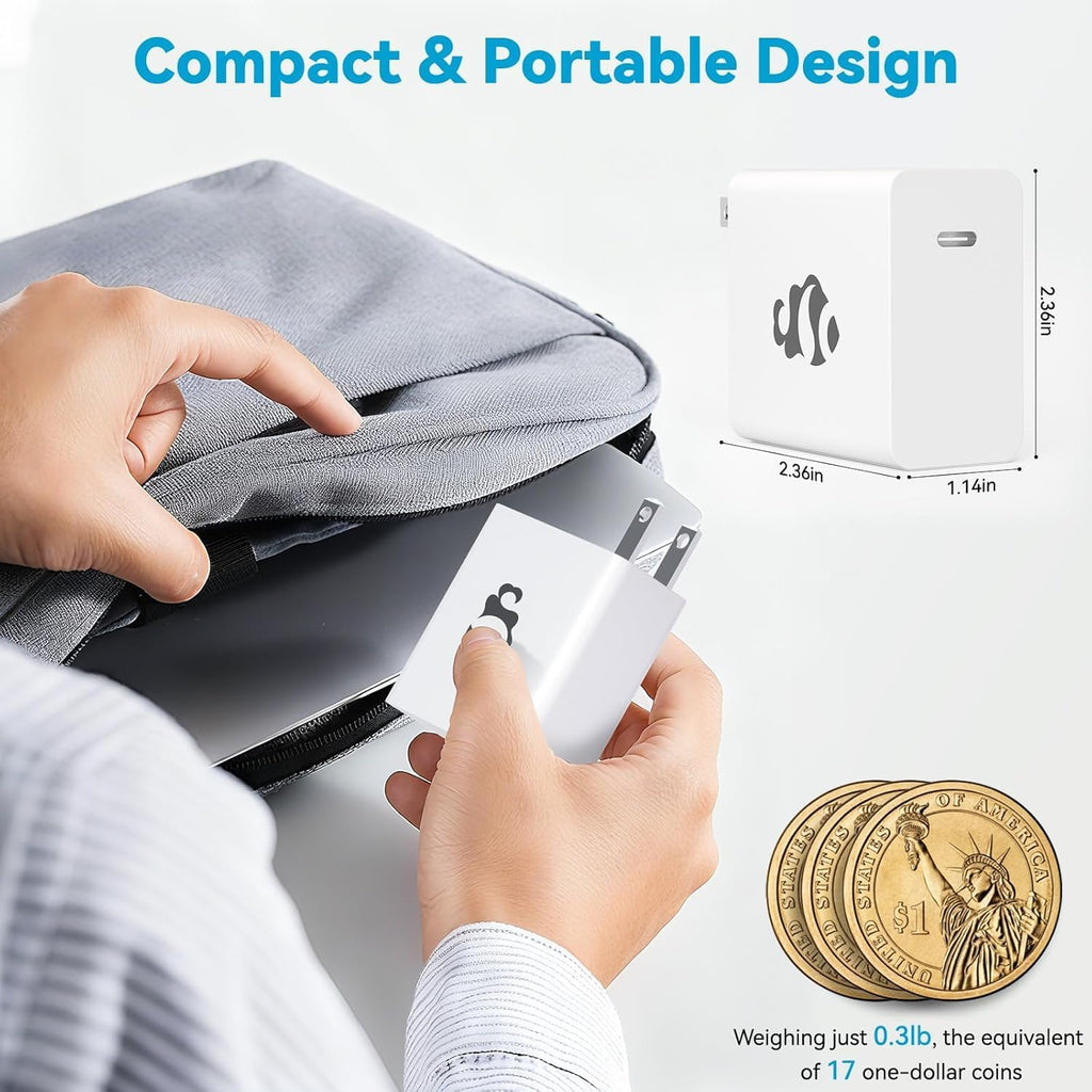 65W GaN USB C Fast Charger, PD 3.0 Wall Adapter with 6.6ft Cable, R...