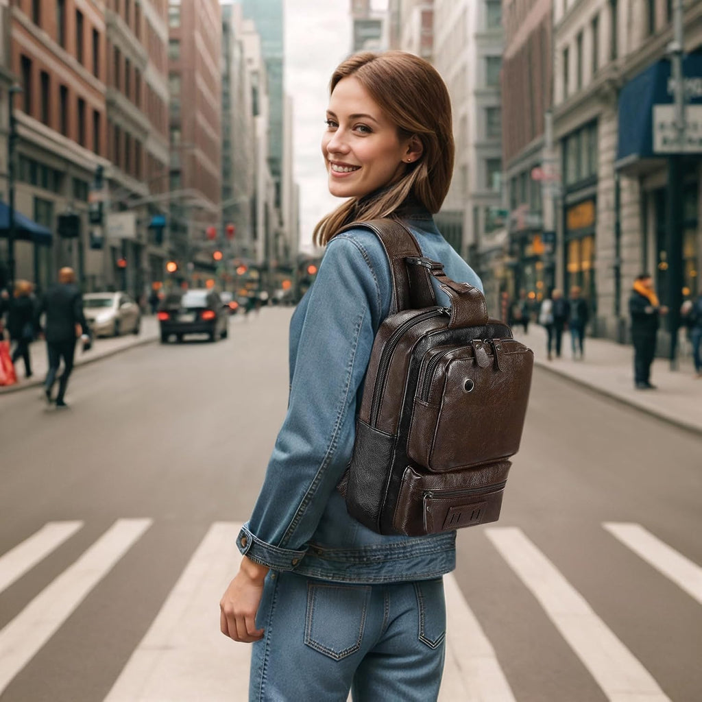 SUIKIHUM Mochila de Cuero PU Vintage para Hombre, Bolso Bandolera,...
