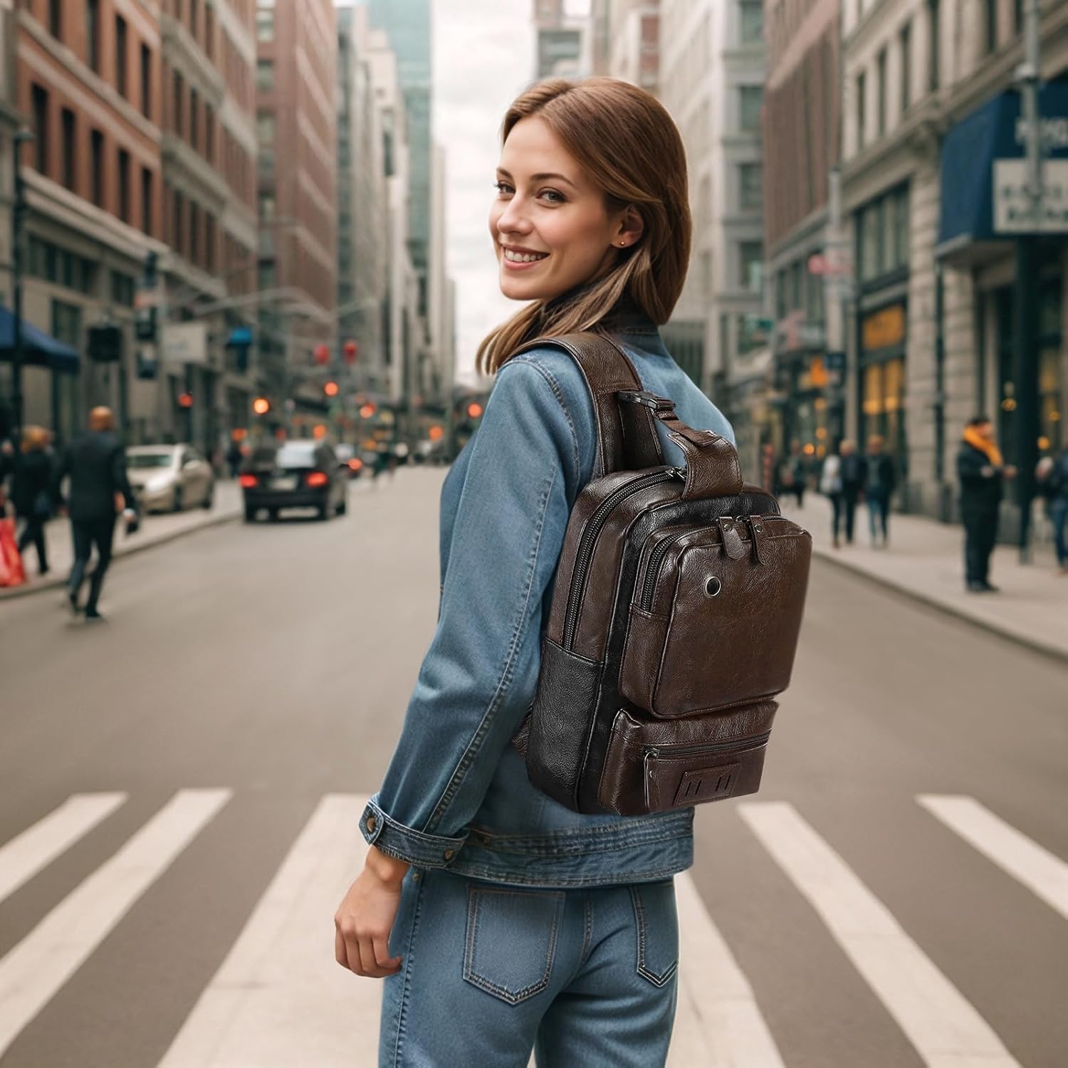 SUIKIHUM Mochila de Cuero PU Vintage para Hombre, Bolso Bandolera,...