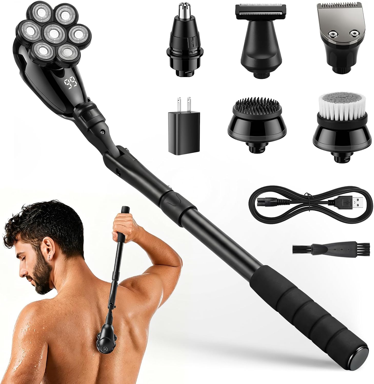 ZOMU Afeitadora eléctrica de espalda para hombres, diseño de bloque...
