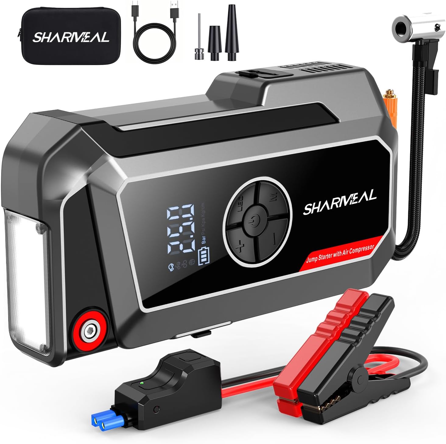 Sharmeal Arrancador de salto con compresor de aire, batería de coch...